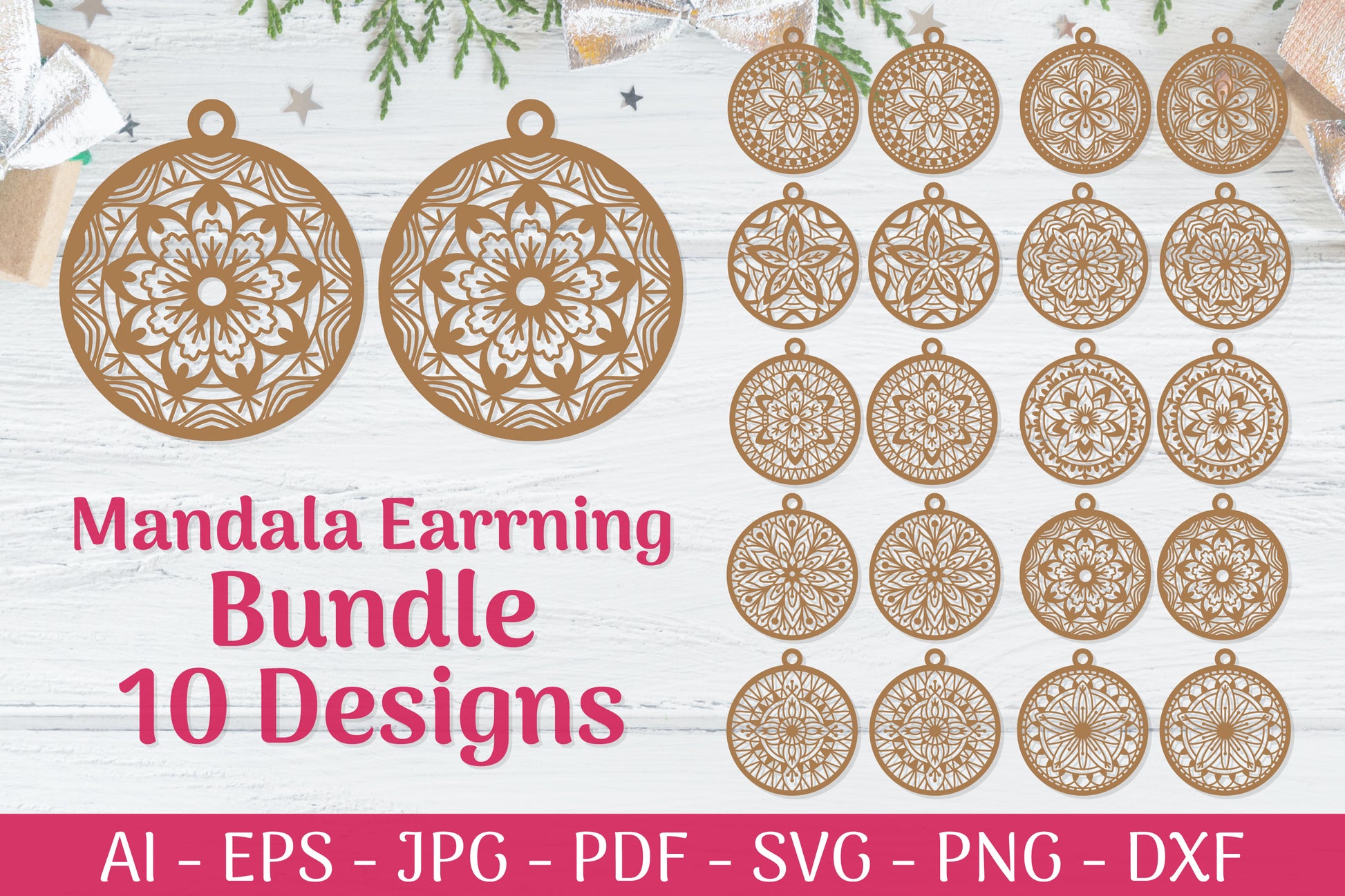 Mandala Earrings SVG Template Bundle 3 - CraftNest - Digital Crafting and Art