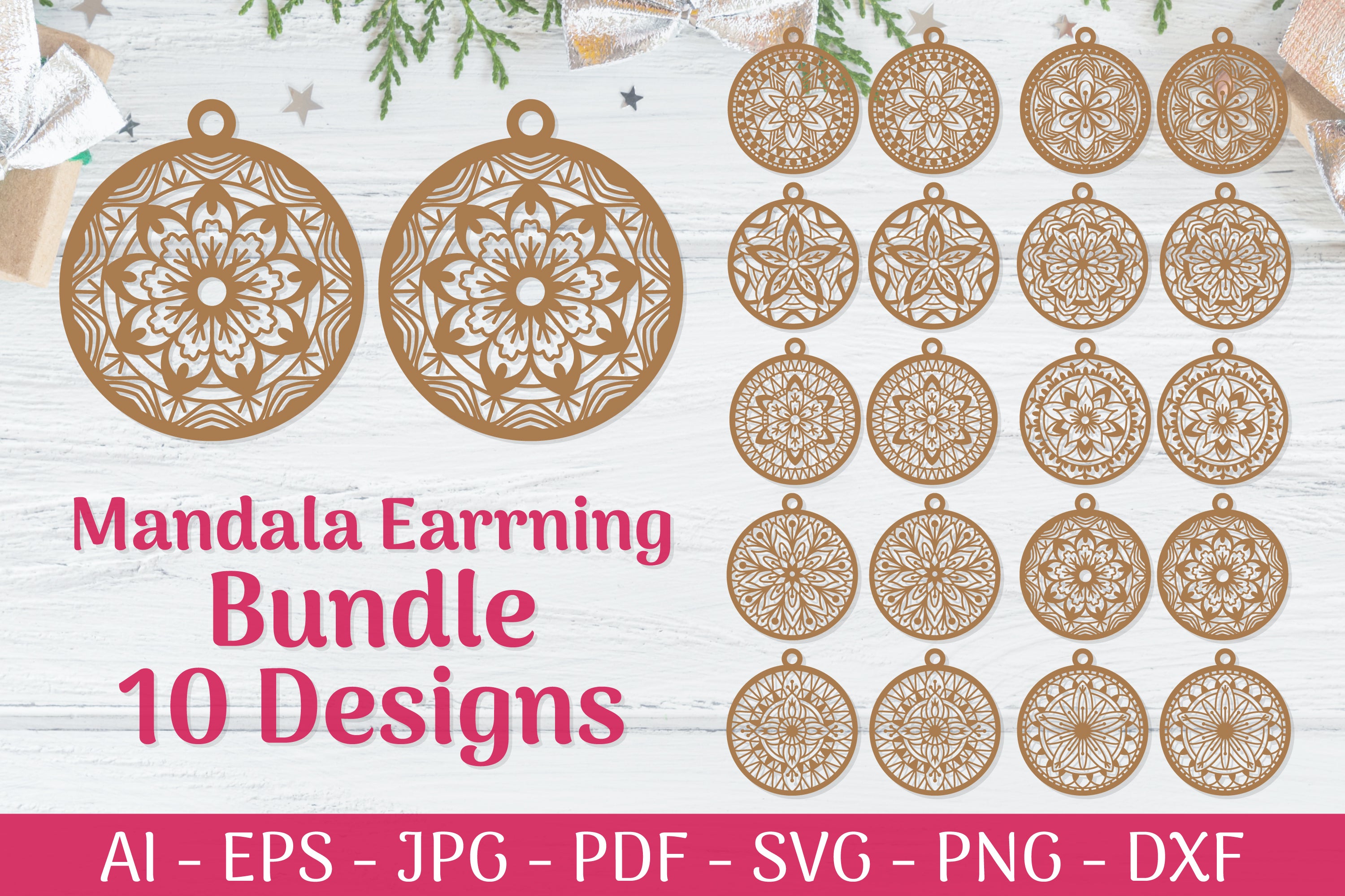 Mandala Earrings SVG Template Bundle 3 - CraftNest - Digital Crafting and Art