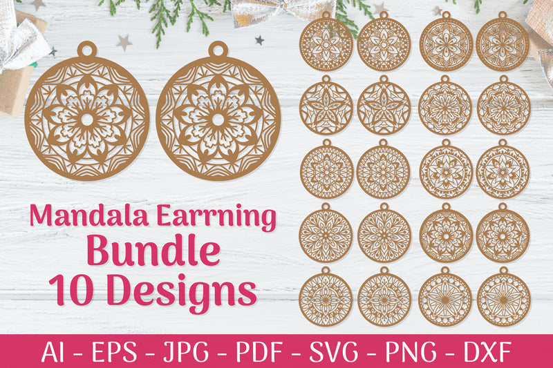 Mandala Earrings SVG Template Bundle 3 - CraftNest - Digital Crafting and Art
