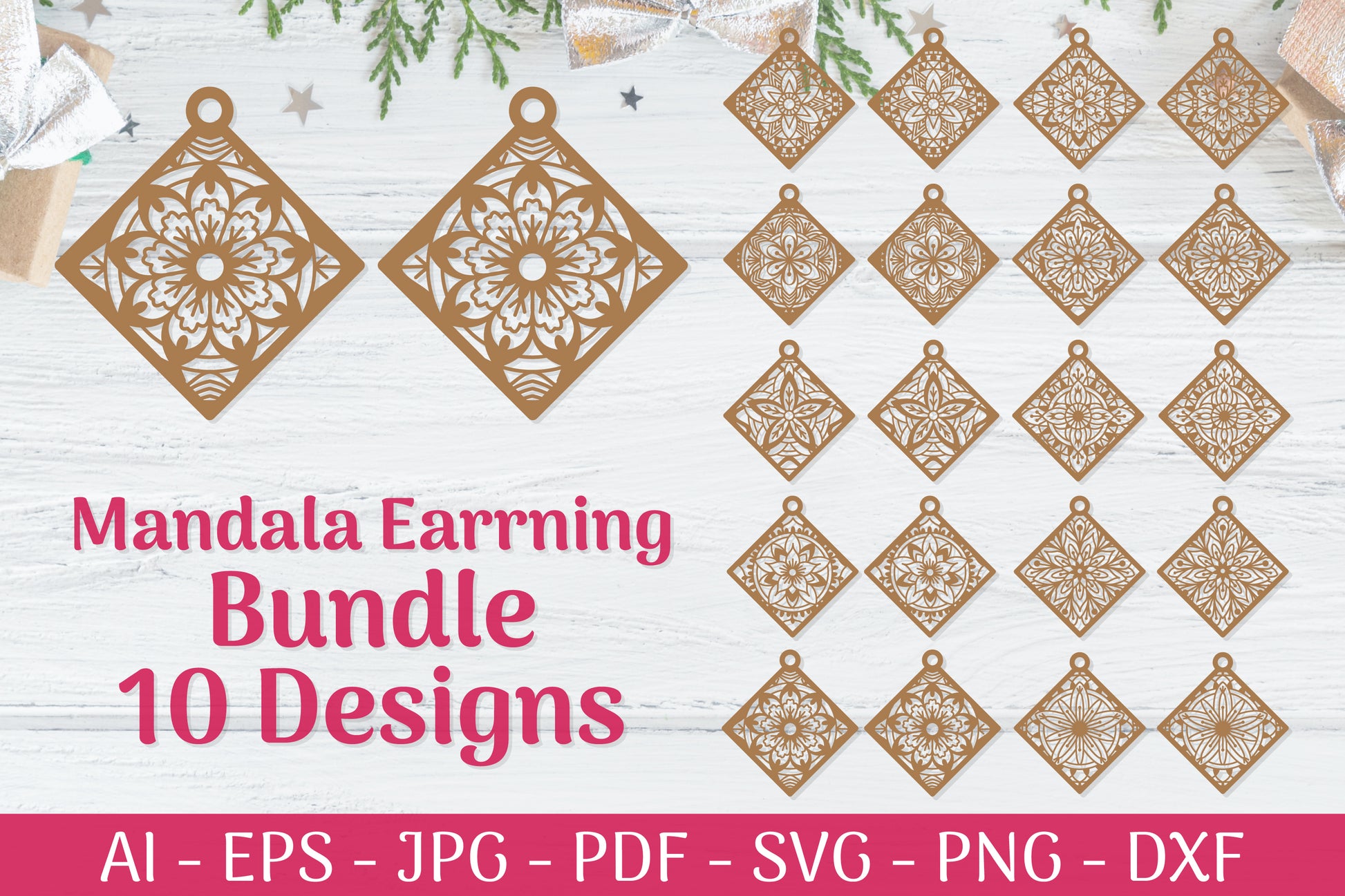 Mandala Earrings SVG Template Bundle 2 - CraftNest - Digital Crafting and Art