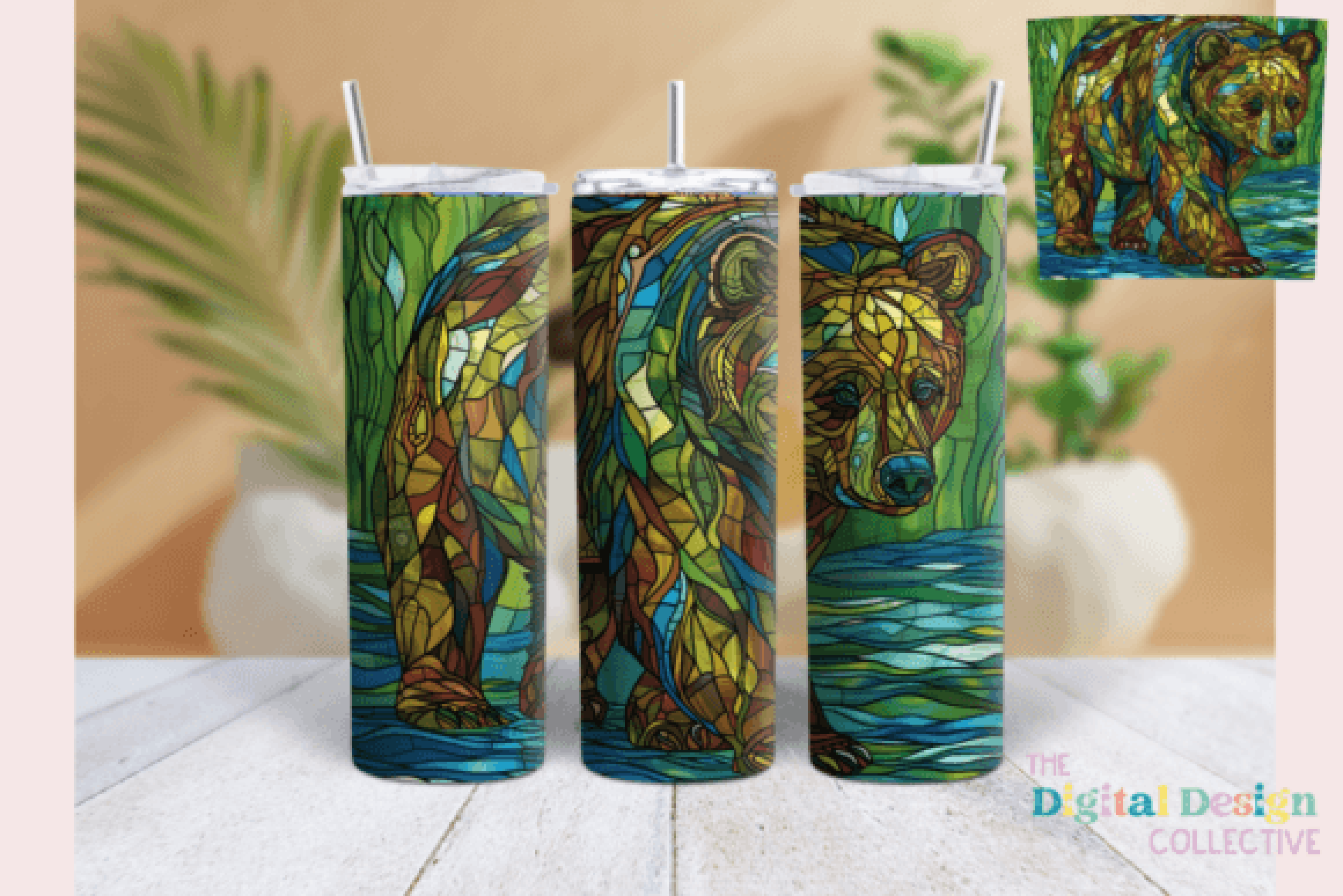Brown Bear Stained Glass Tumbler Wrap