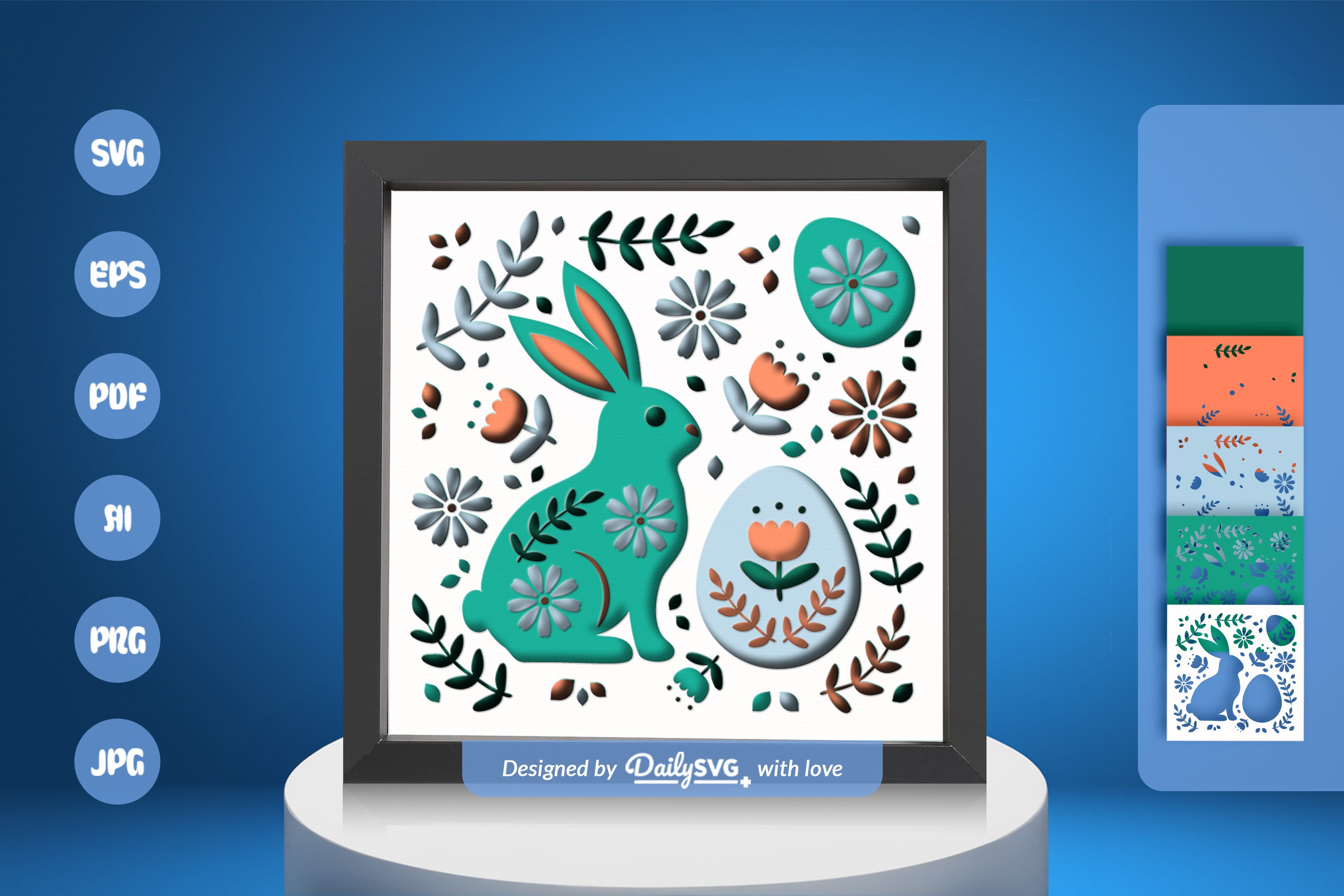 Easter Bunny Floral Folk Art Papercut SVG Bundle