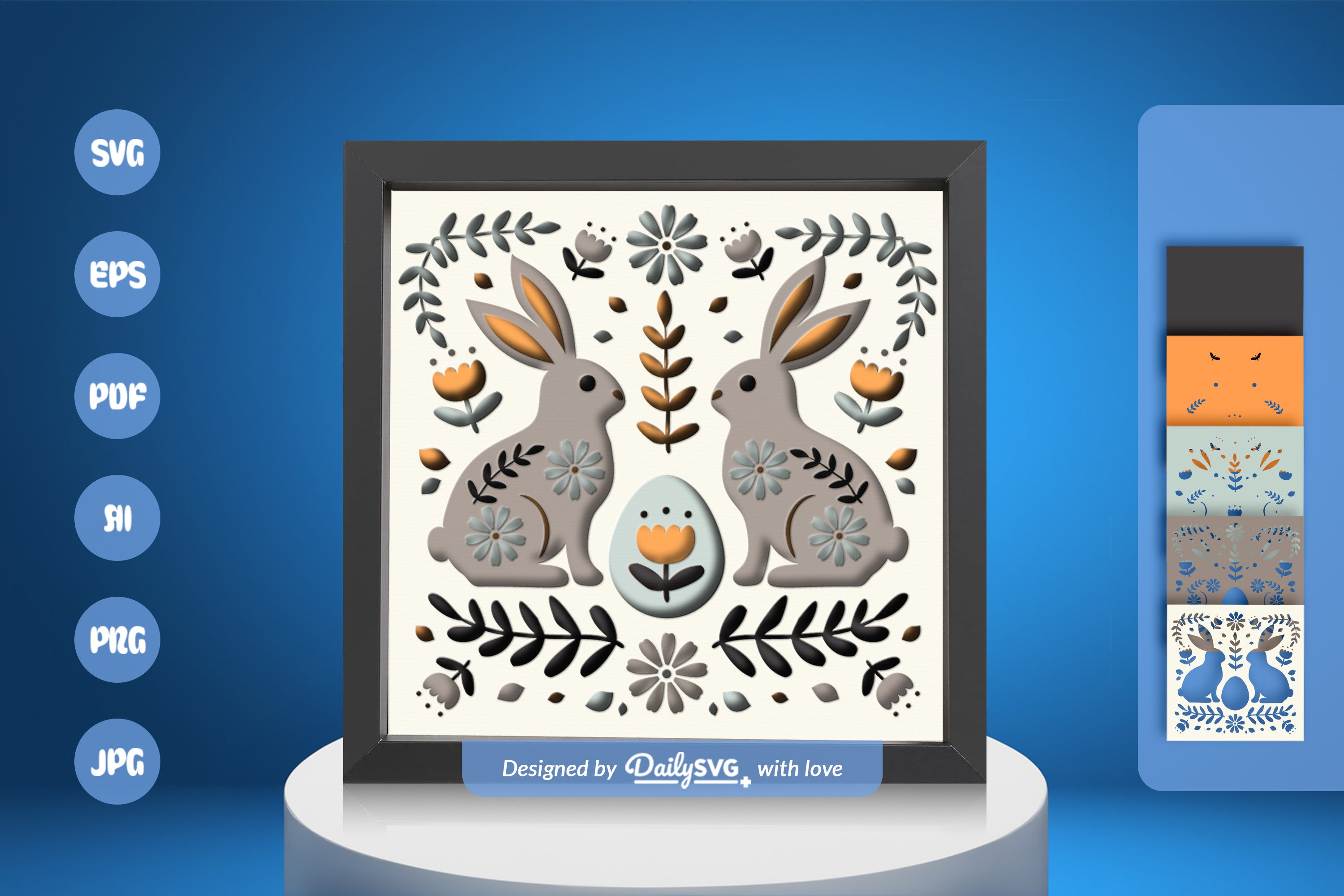 Easter Bunny Folk Art Papercut SVG Bundle