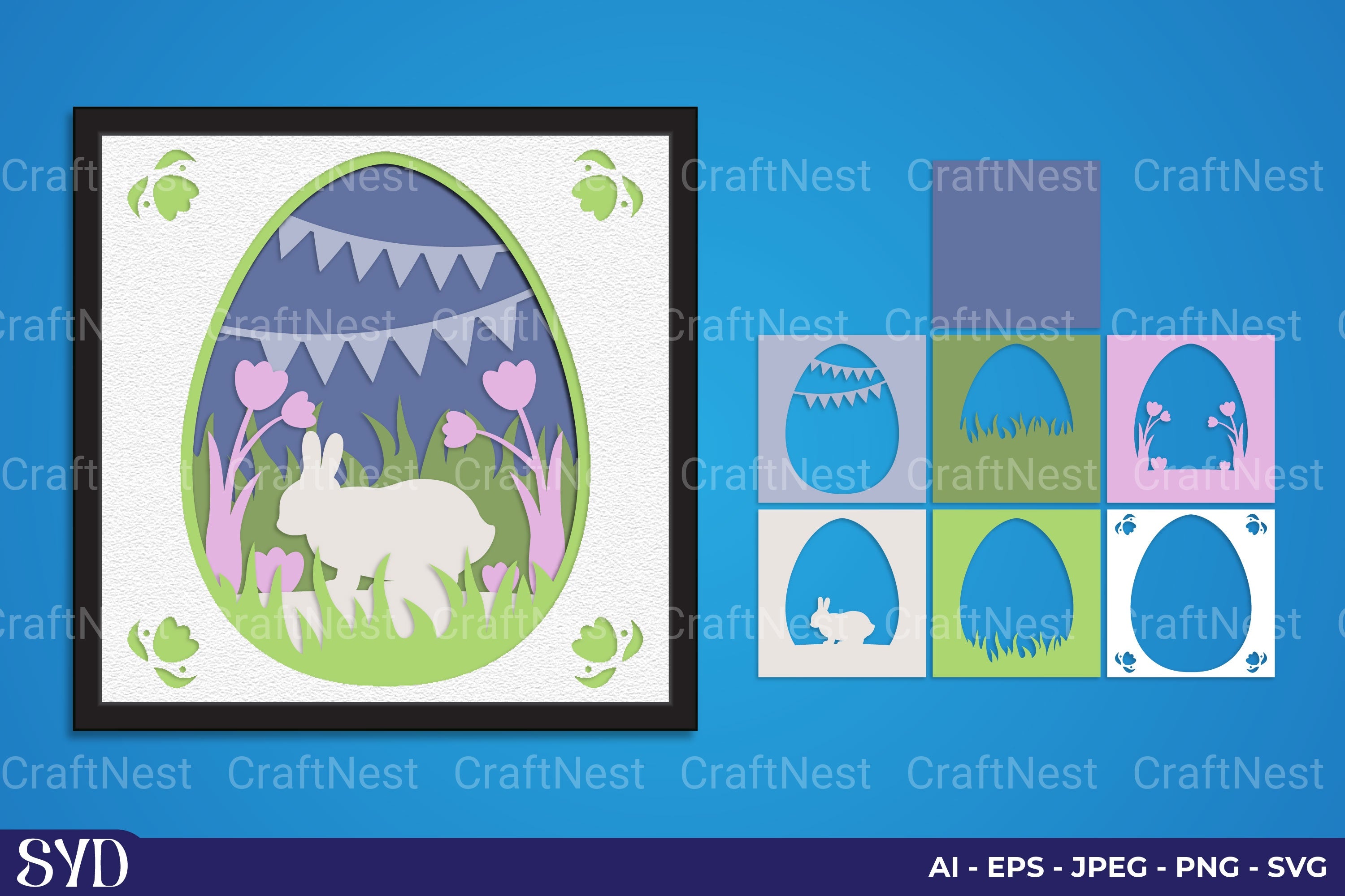 Easter Bunny Layered Papercut SVG Clipart Bundle
