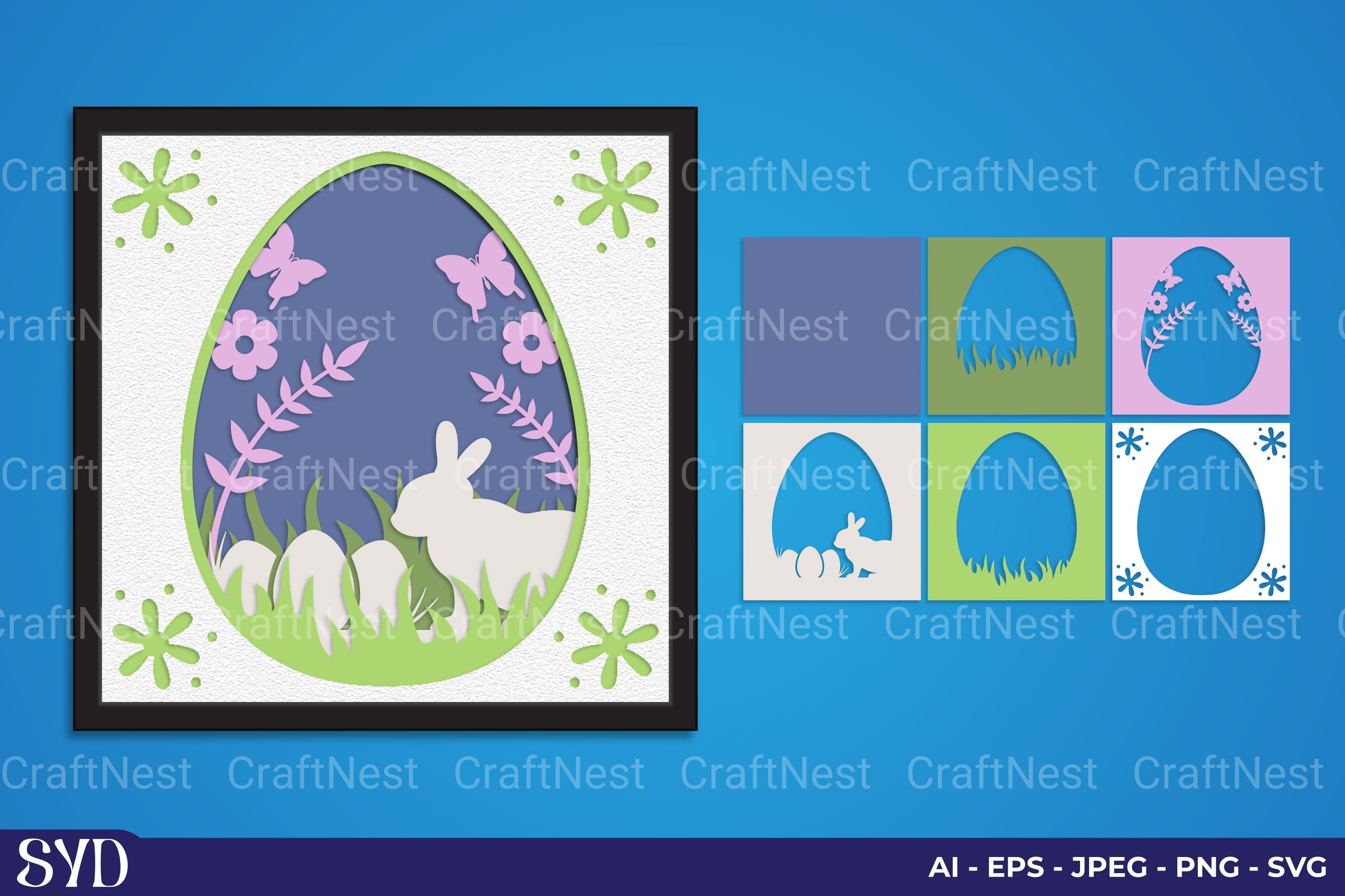 Easter Bunny Layered Papercut SVG Bundle Clipart