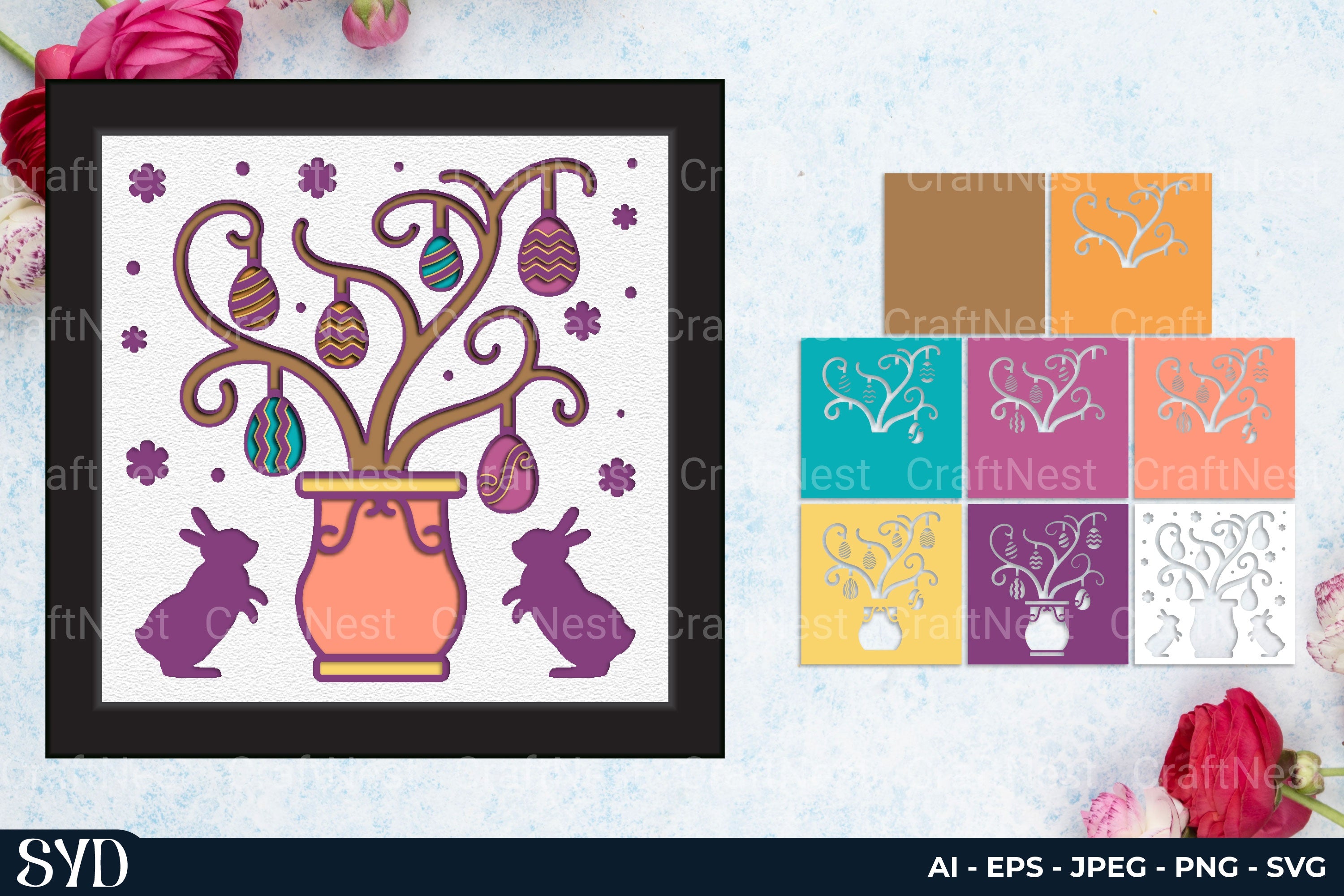 Easter Egg 3D Layered Papercut SVG Clipart Bundle