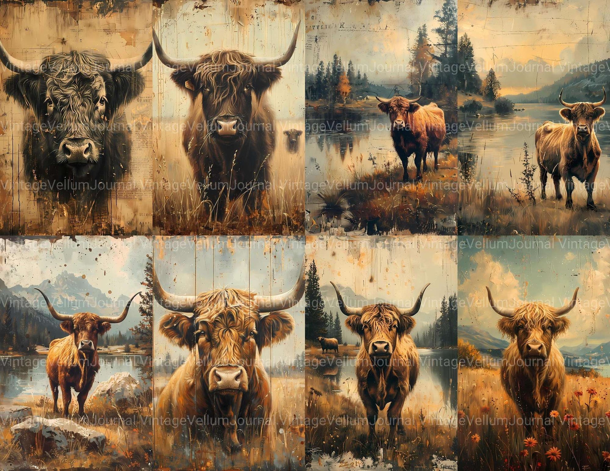 Highland Cow Summer Junk Journal Pages - CraftNest - Digital Crafting and Art