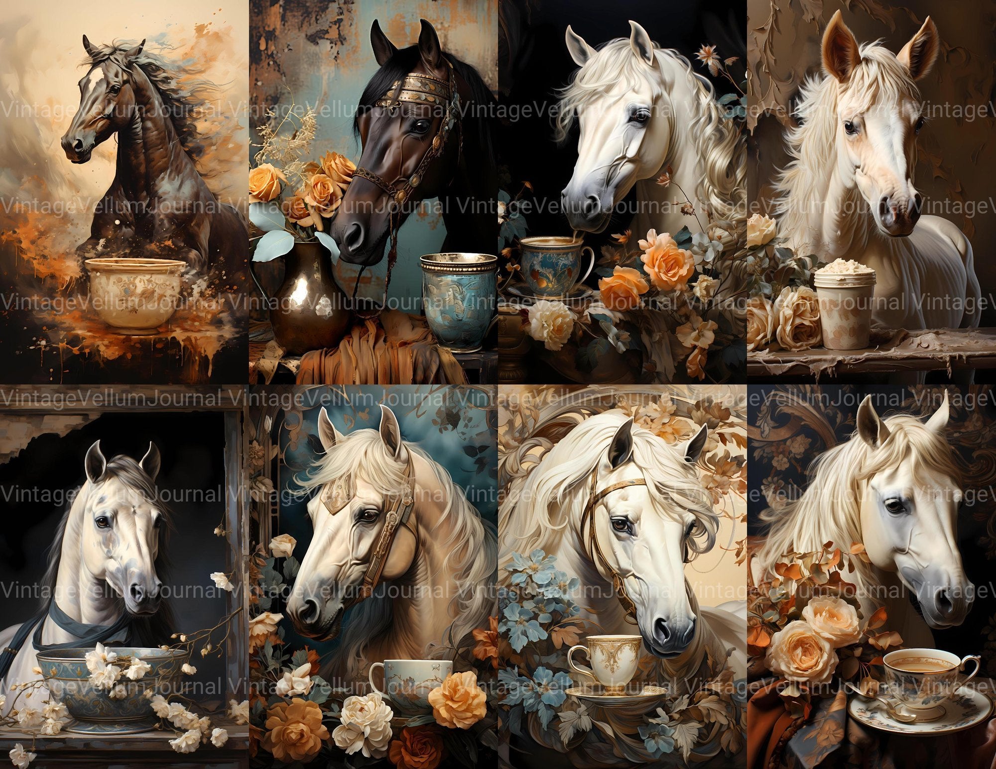 Horses With A Cup Junk Journal Pages - CraftNest