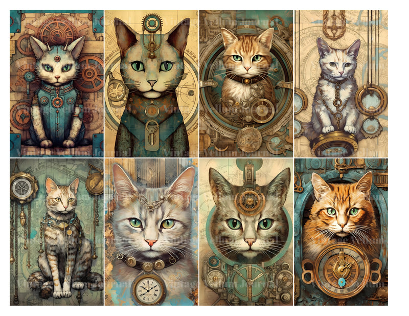 Steampunk Cats Junk Journal Pages - CraftNest