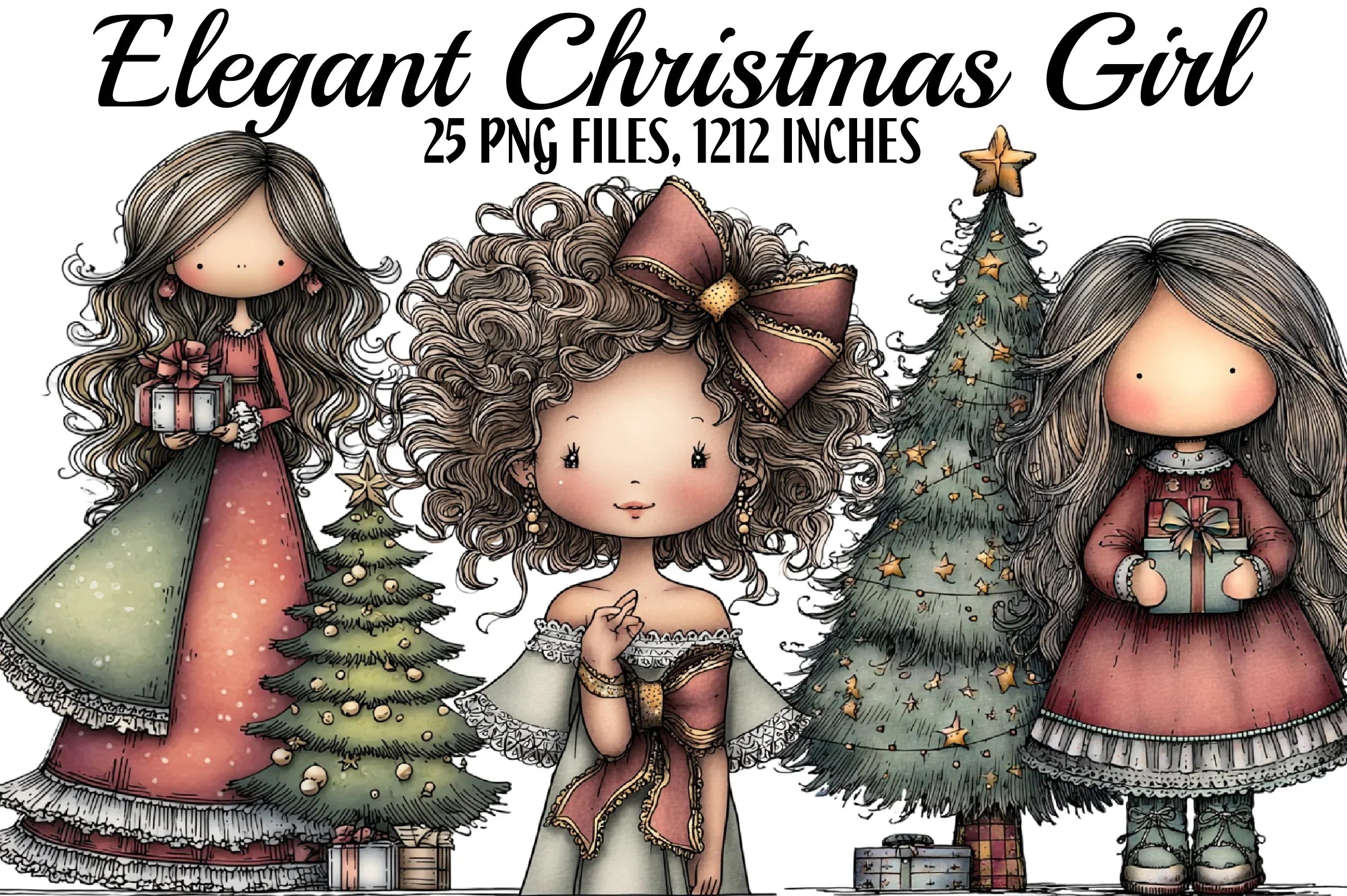 Elegant Christmas Girl Clipart Bundle - CraftNest - Digital Crafting and Art