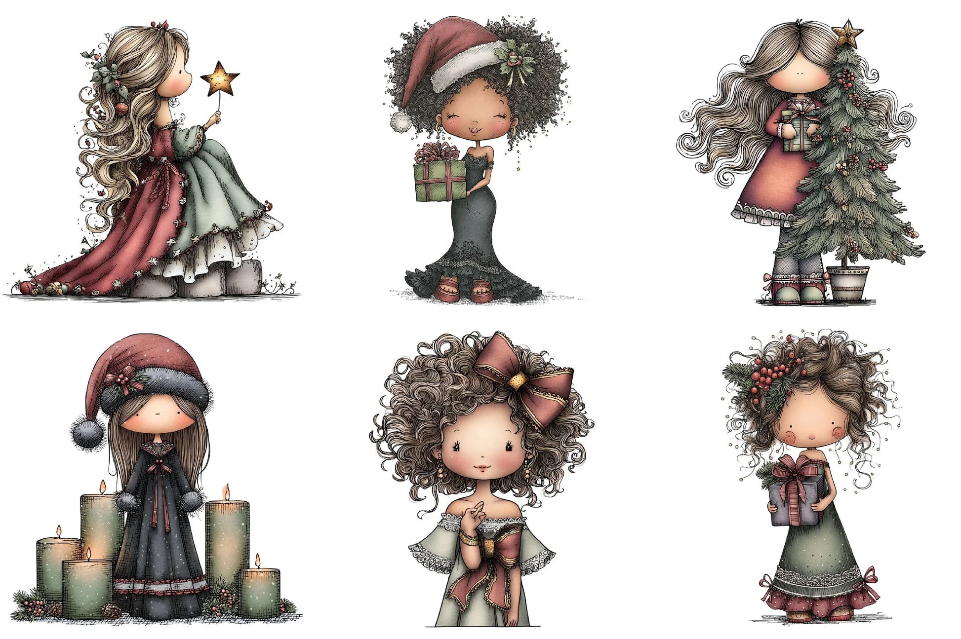 Elegant Christmas Girl Clipart Bundle - CraftNest - Digital Crafting and Art