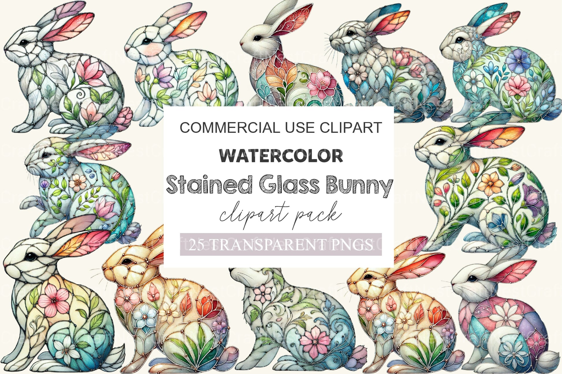 Elegant Stained Glass Bunny Clipart Bundle - CraftNest - Digital Crafting and Art