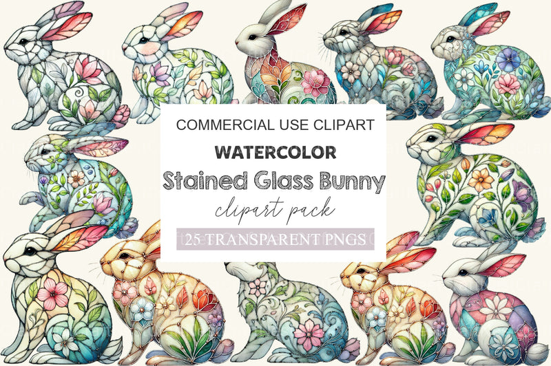 Elegant Stained Glass Bunny Clipart Bundle - CraftNest - Digital Crafting and Art