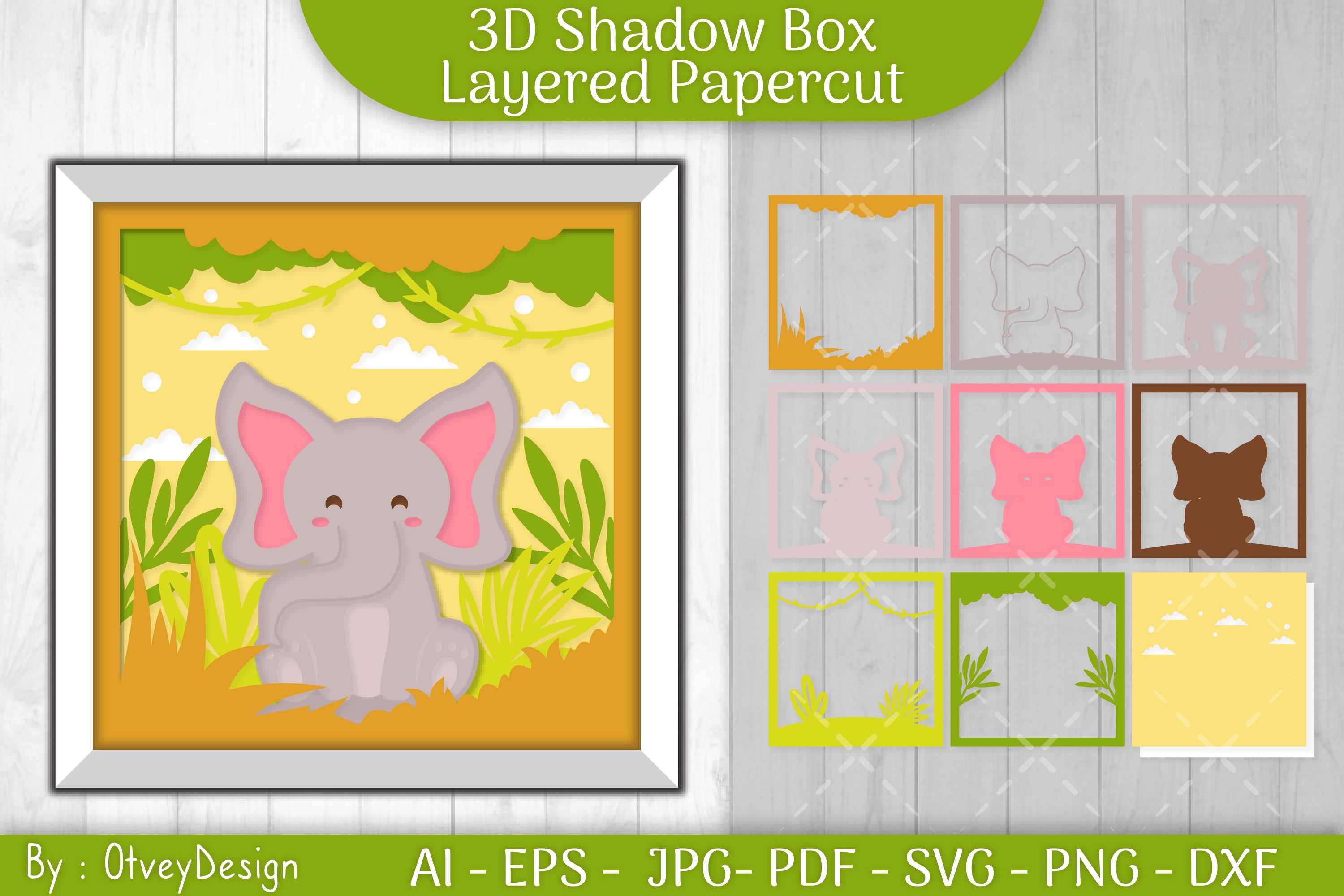 Elephant Animals Shadow Box Layered Papercut SVG Bundle