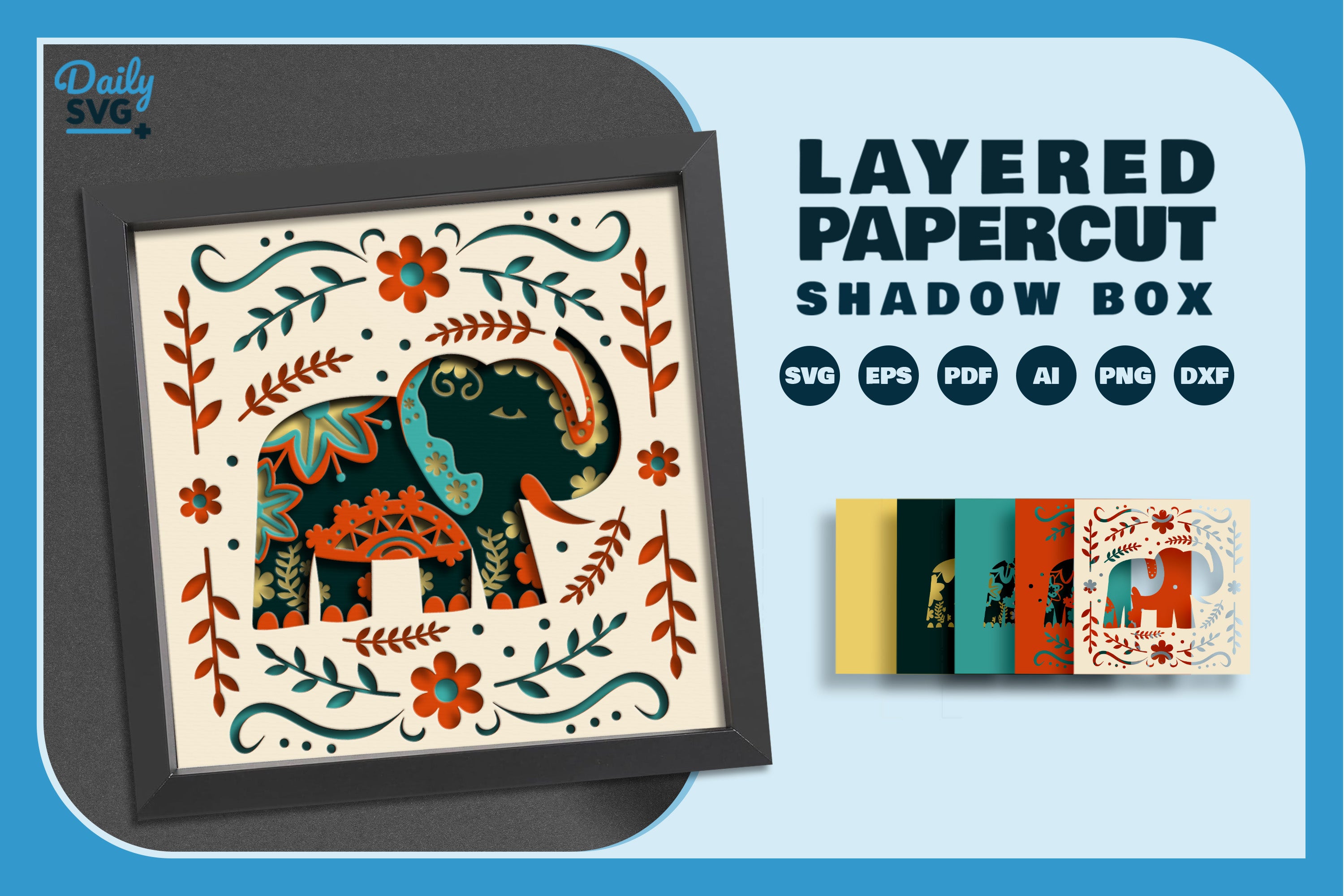 Elephant Folk Art Papercut SVG Bundle