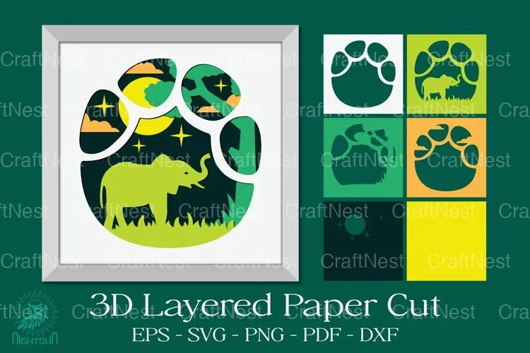 Elephant Footprint 3D Layered Papercut Clipart Bundle - CraftNest - Digital Crafting and Art