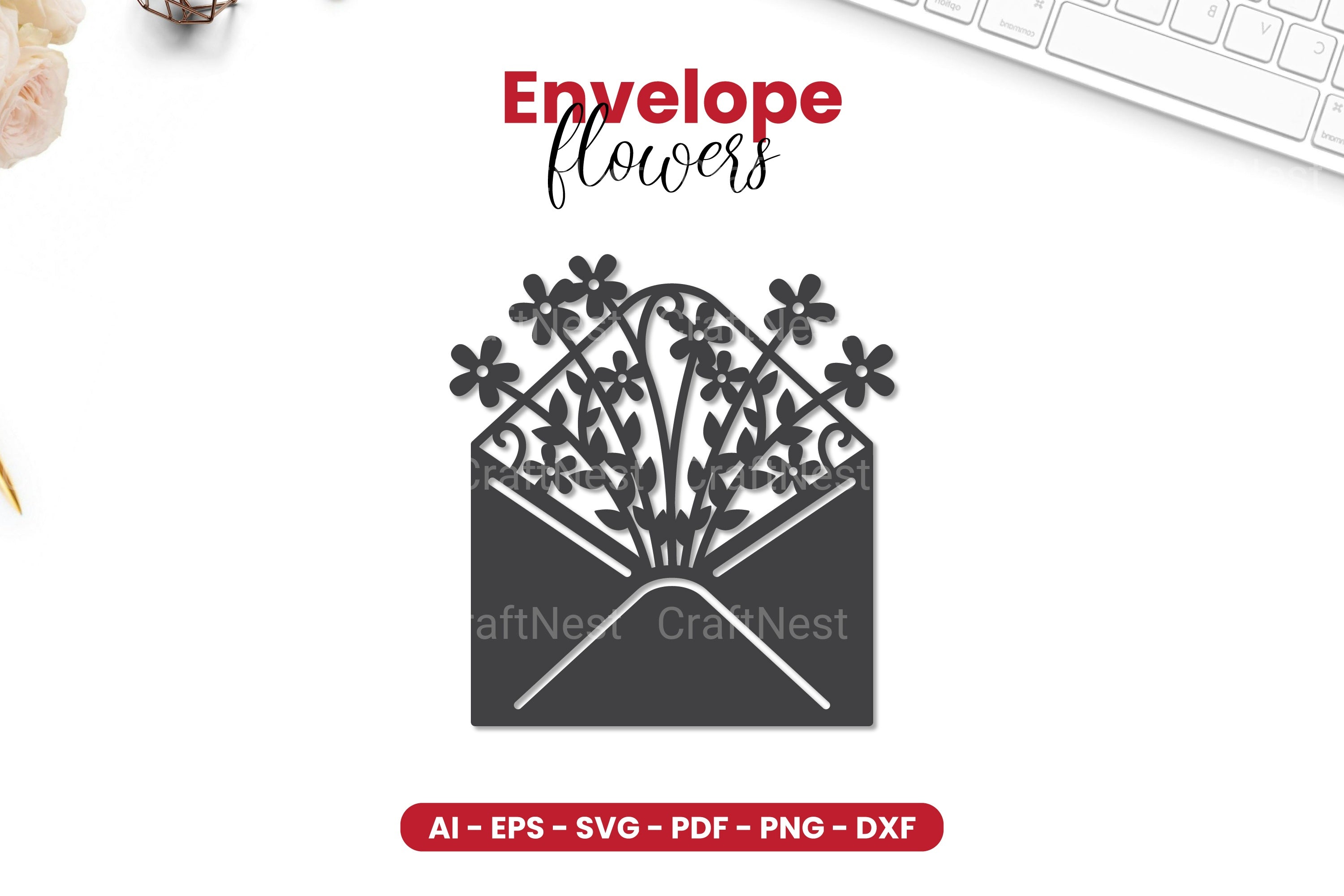 Envelope with Flowers Papercut SVG Clipart Bundle