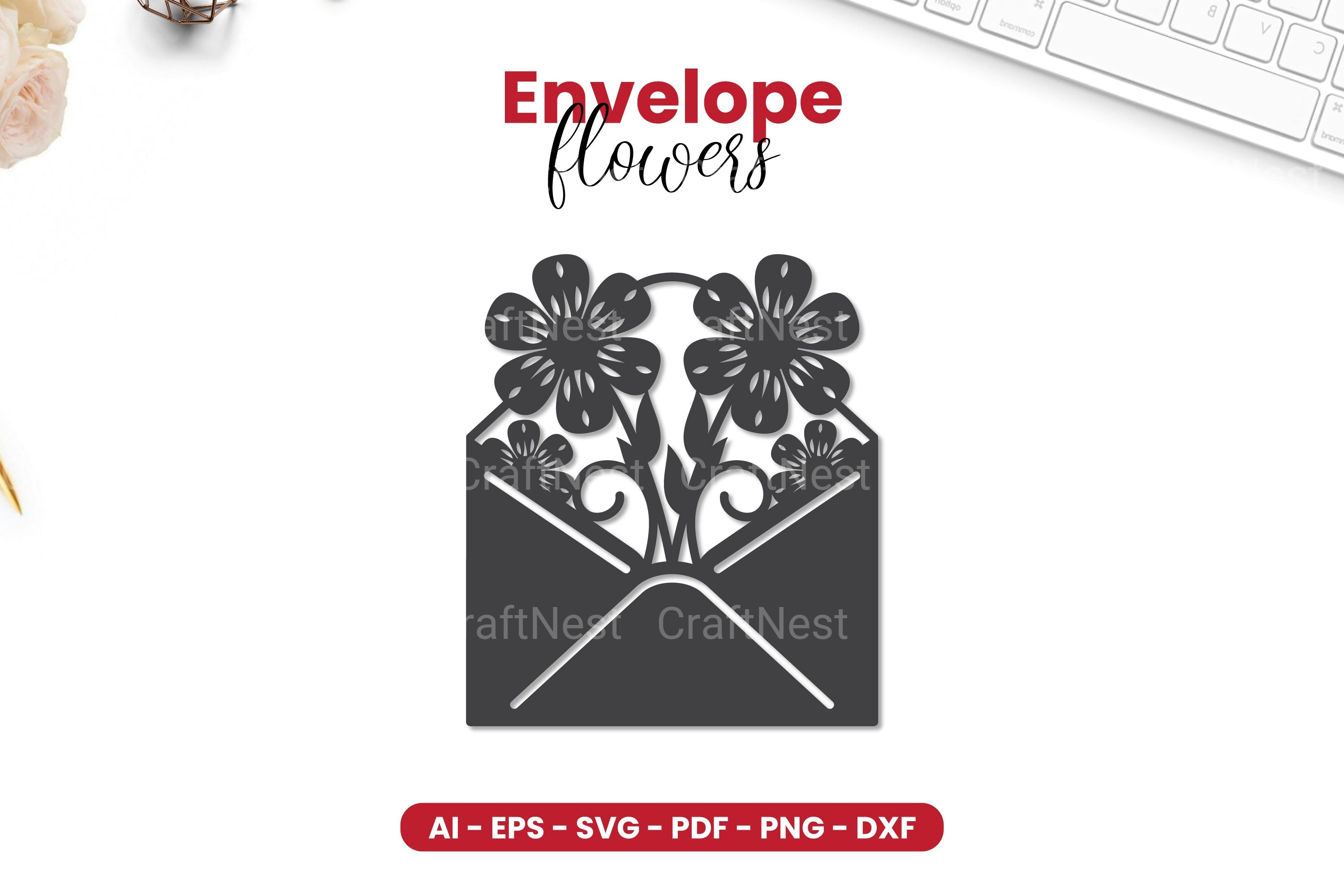 Envelope with Flowers Papercut SVG Clipart Bundle