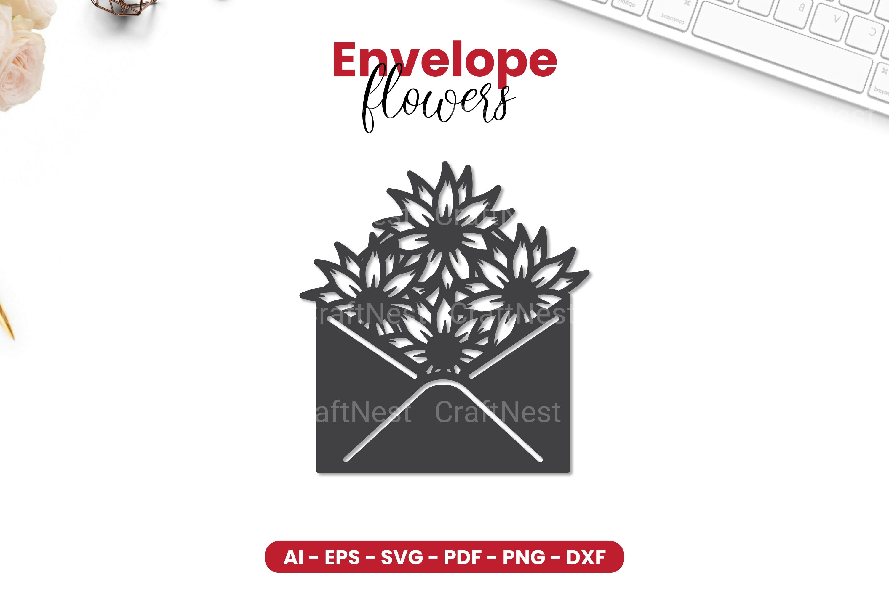 Envelope with Flowers Papercut SVG Clipart Bundle