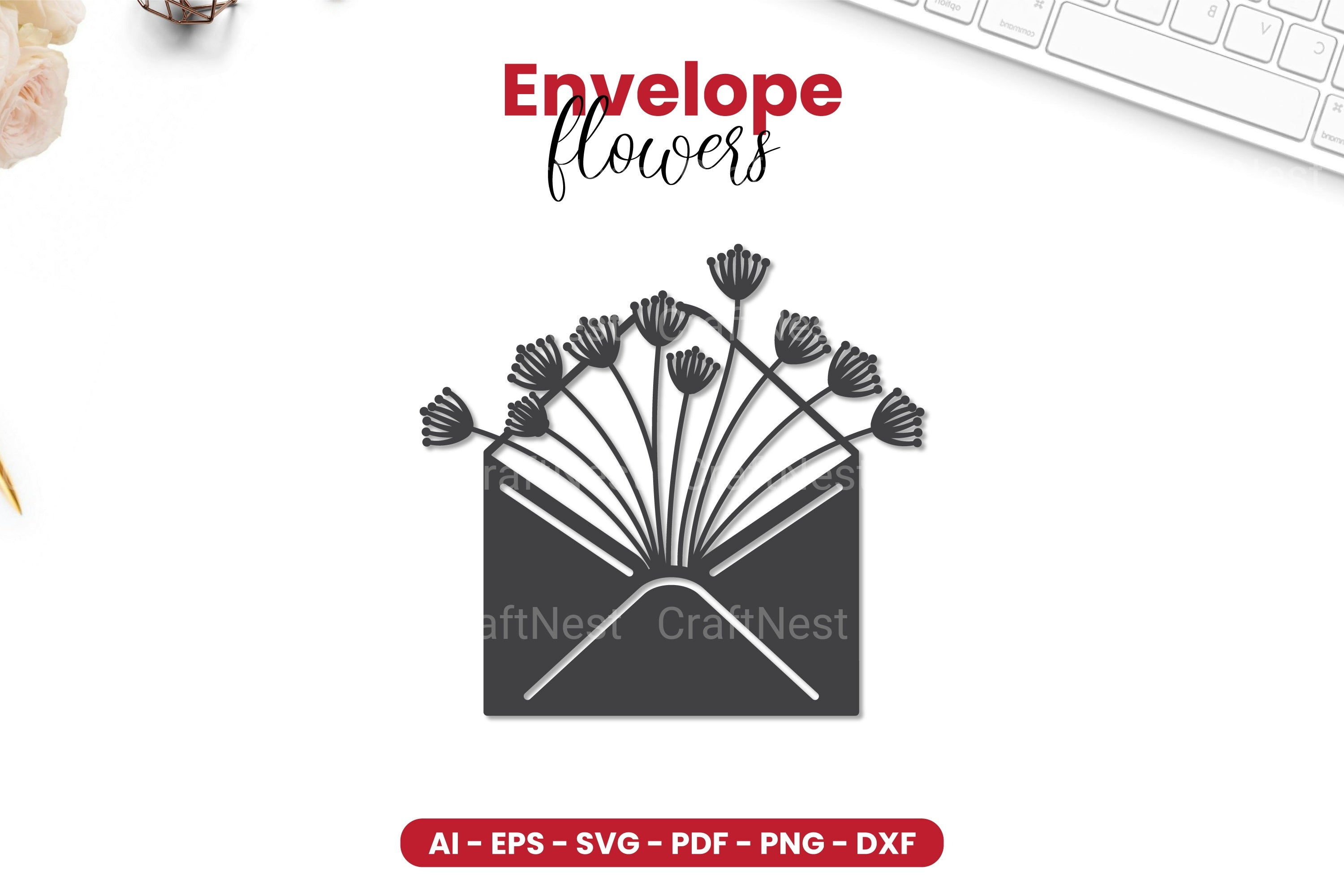 Envelope with Flowers Papercut SVG Clipart Bundle
