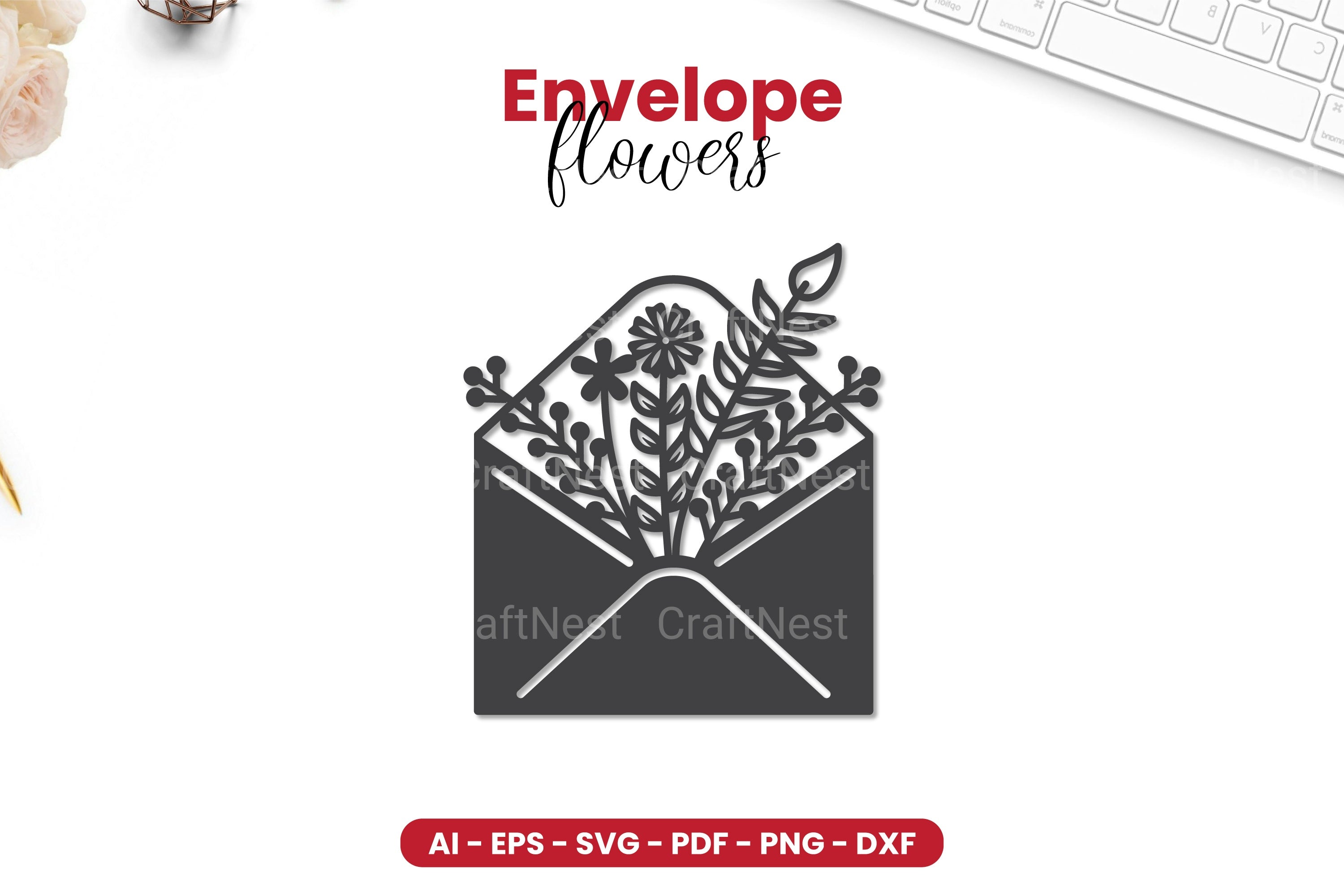 Envelope with Flowers Papercut SVG Clipart Bundle