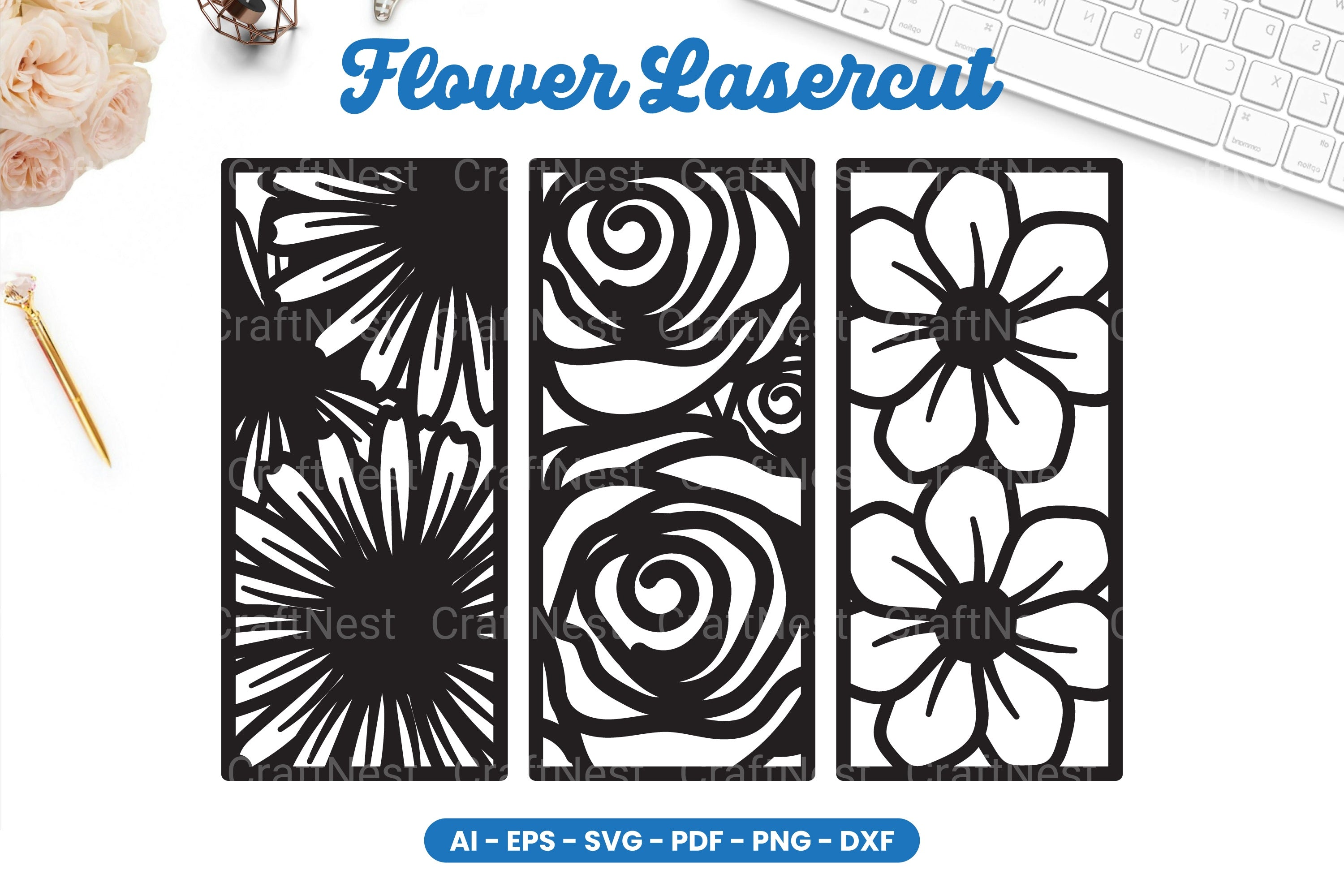 Flower Lasercut SVG Clipart Bundle