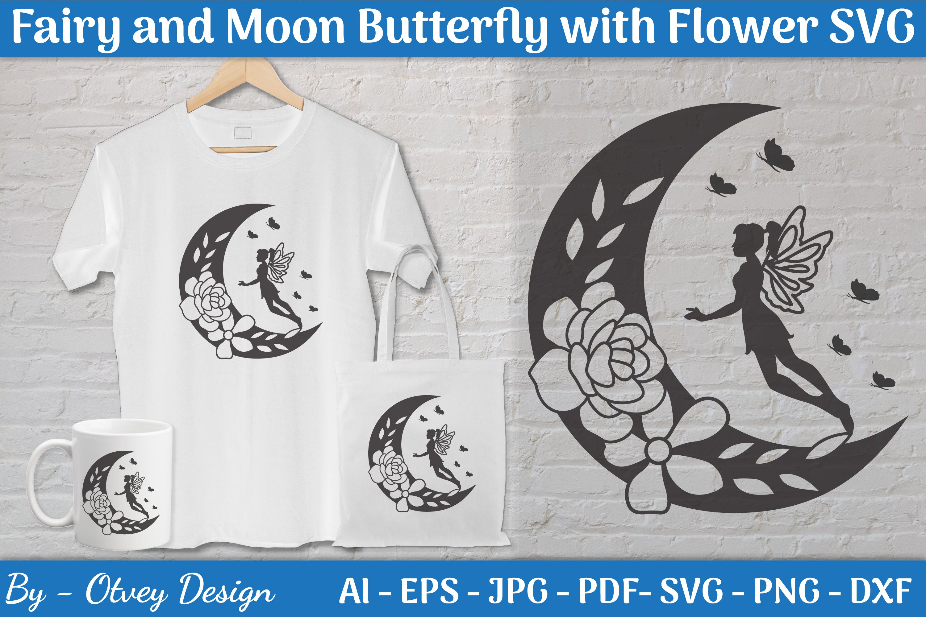 Fairy and Moon Butterfly with Flower SVG Bundle