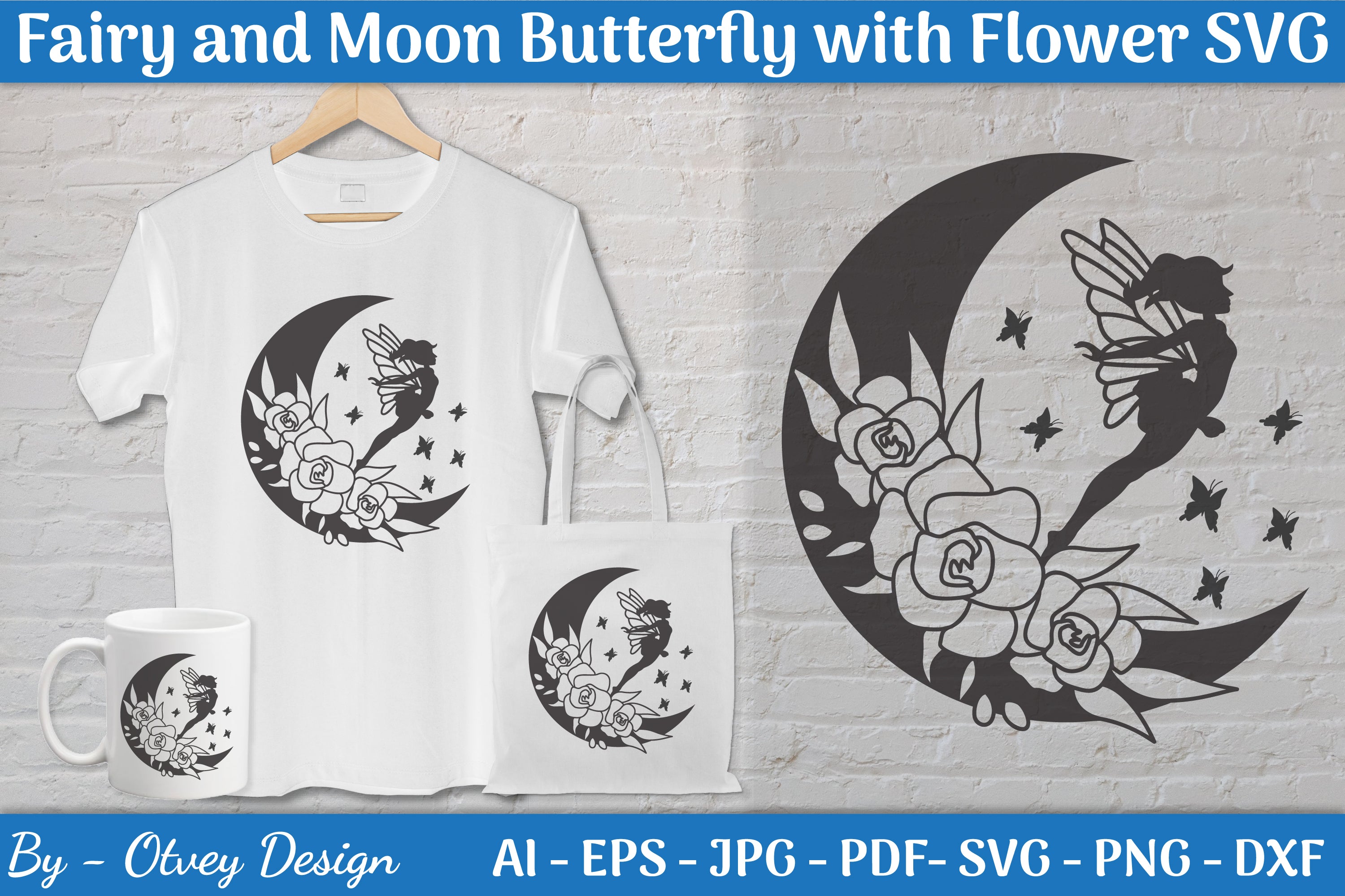 Fairy and Moon Butterfly with Flower SVG Bundle