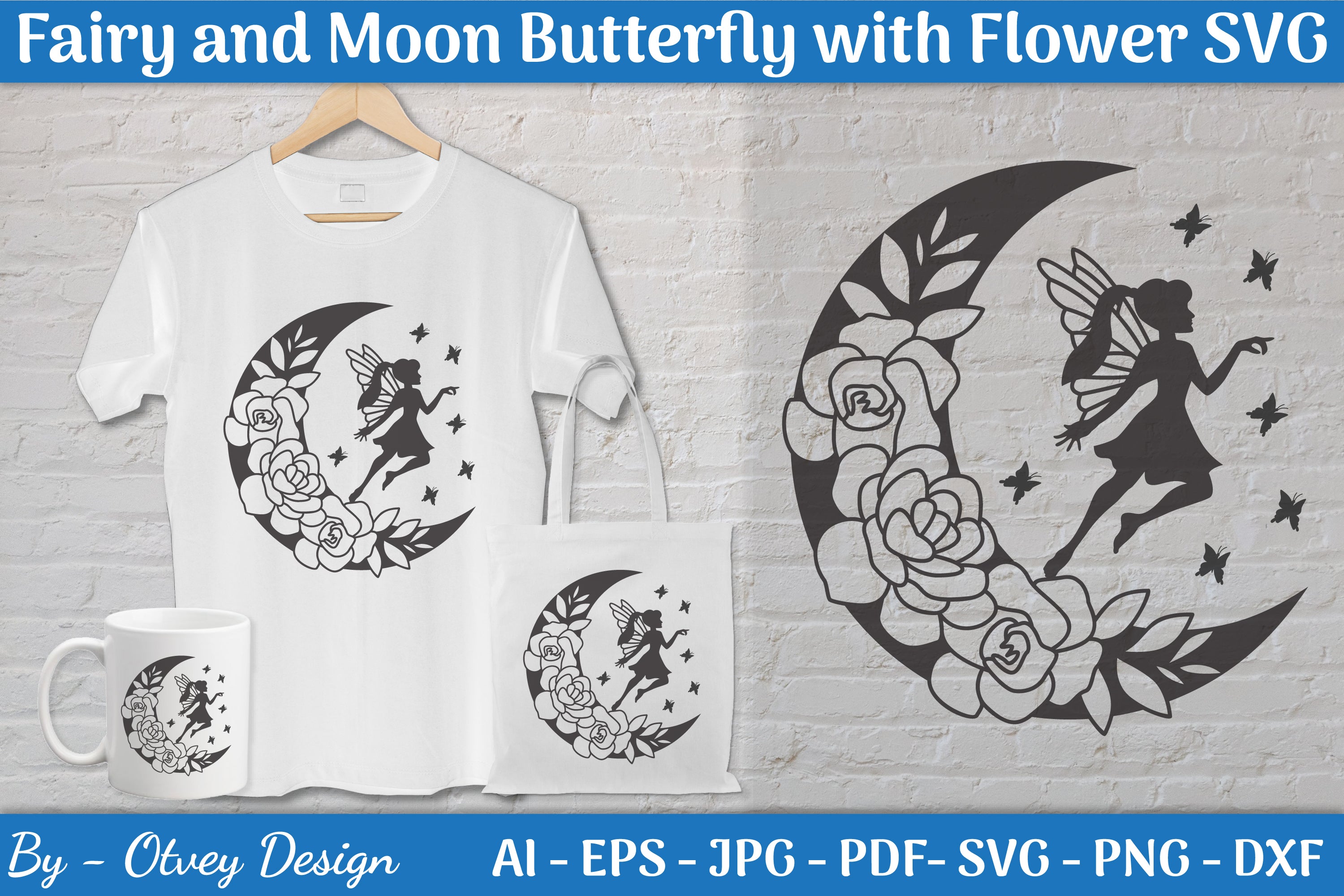 Fairy and Moon Butterfly with Flower SVG Bundle