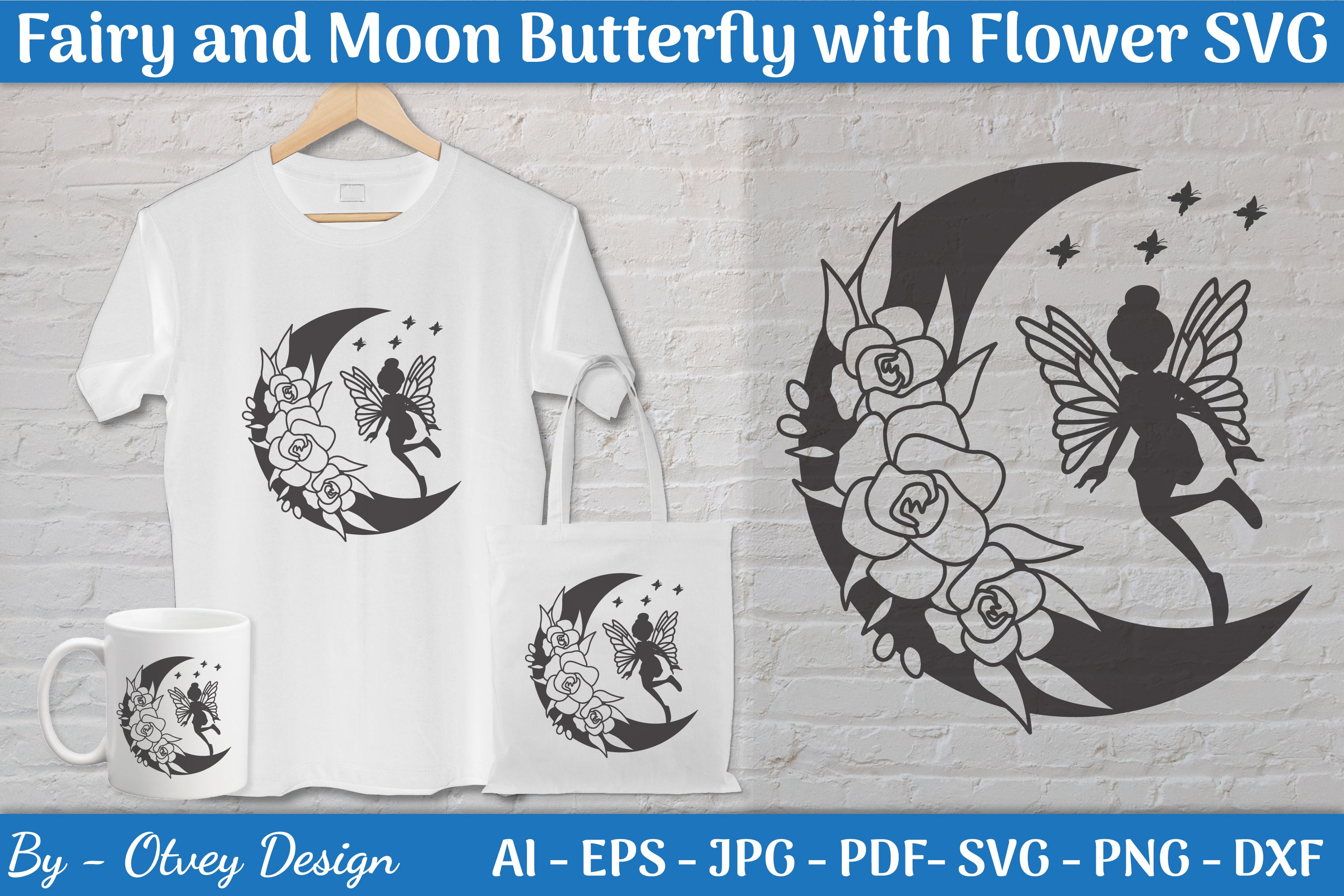 Fairy and Moon Butterfly with Flower SVG Bundle