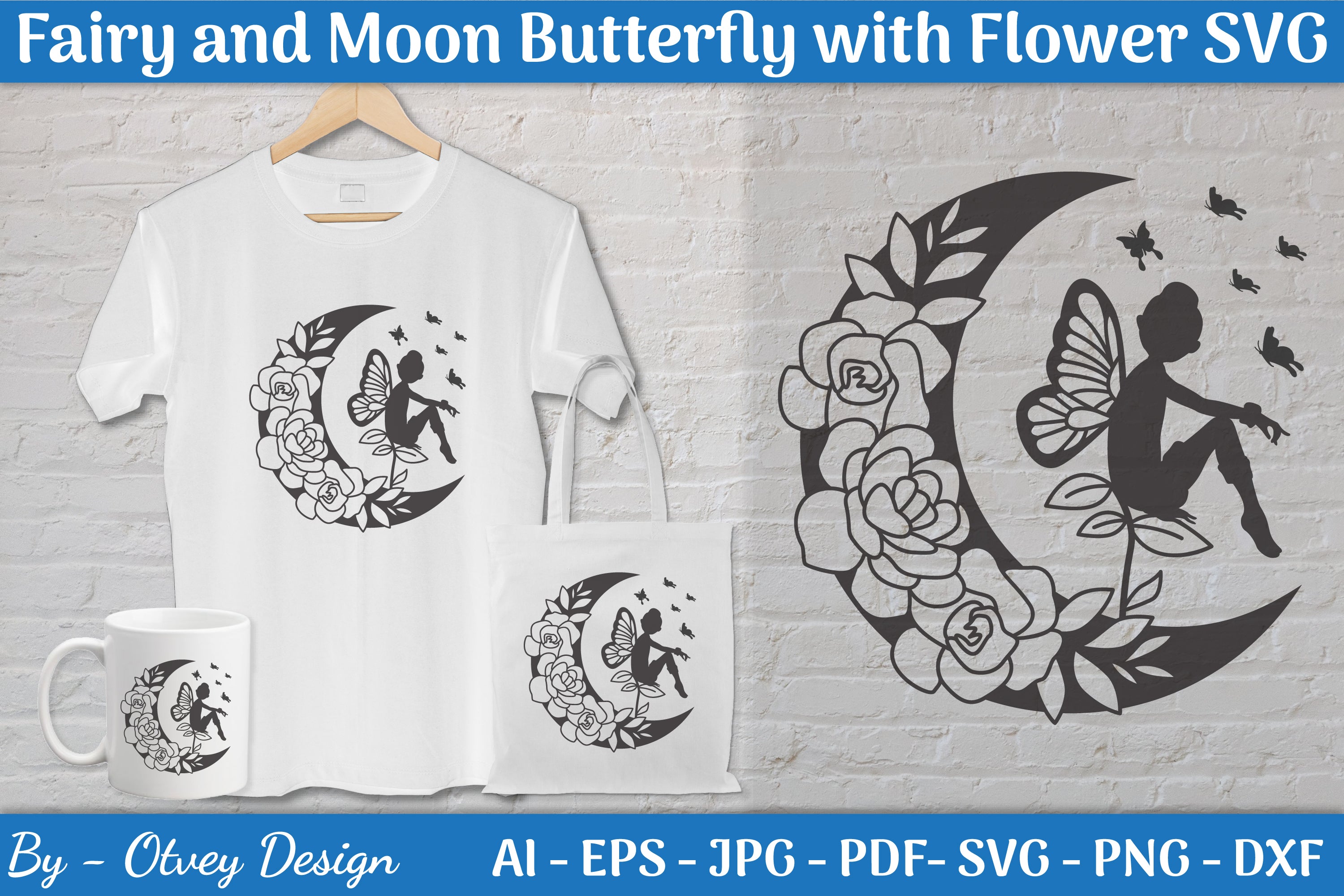 Fairy and Moon Butterfly with Flower SVG Bundle