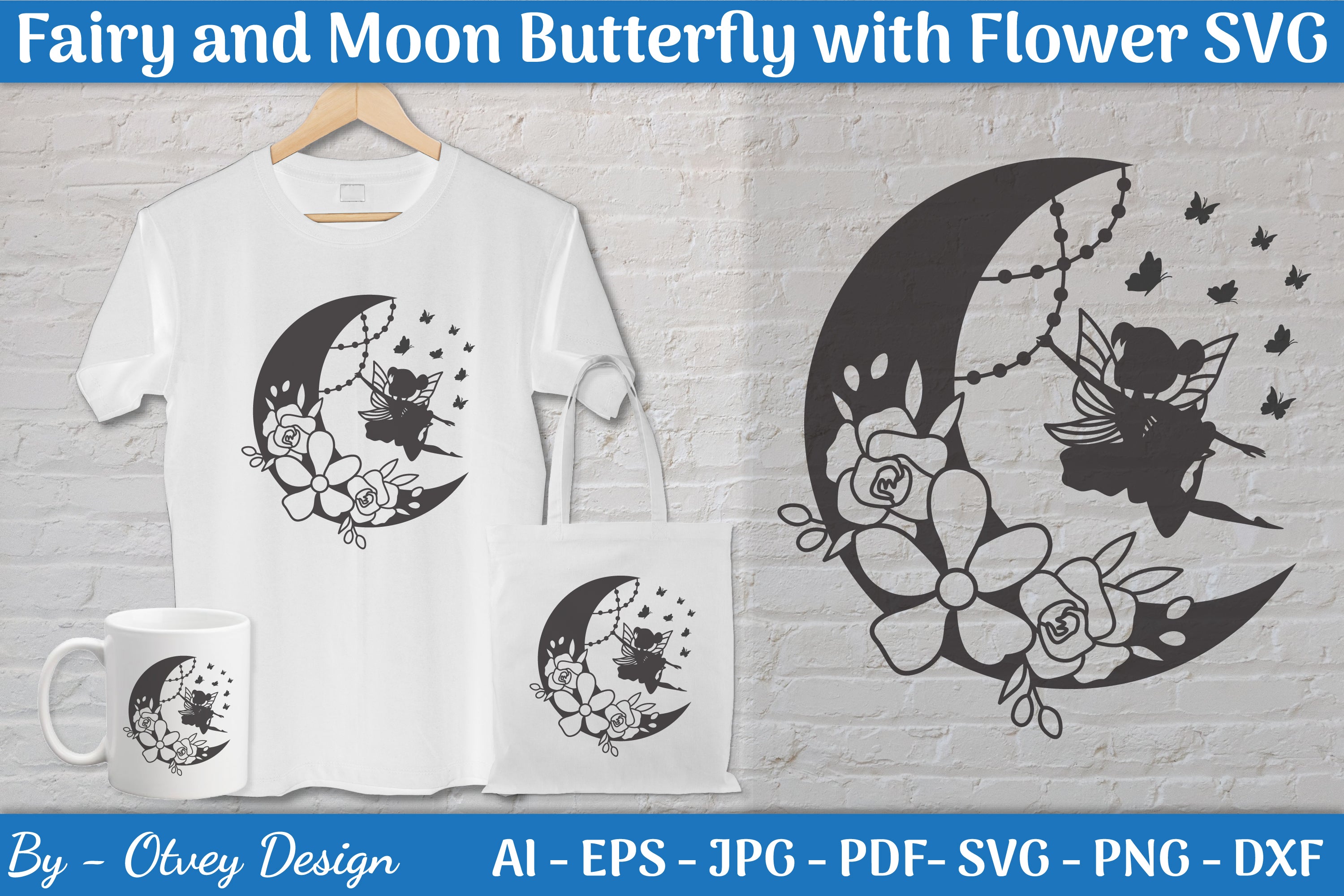 Fairy and Moon Butterfly with Flower SVG Bundle
