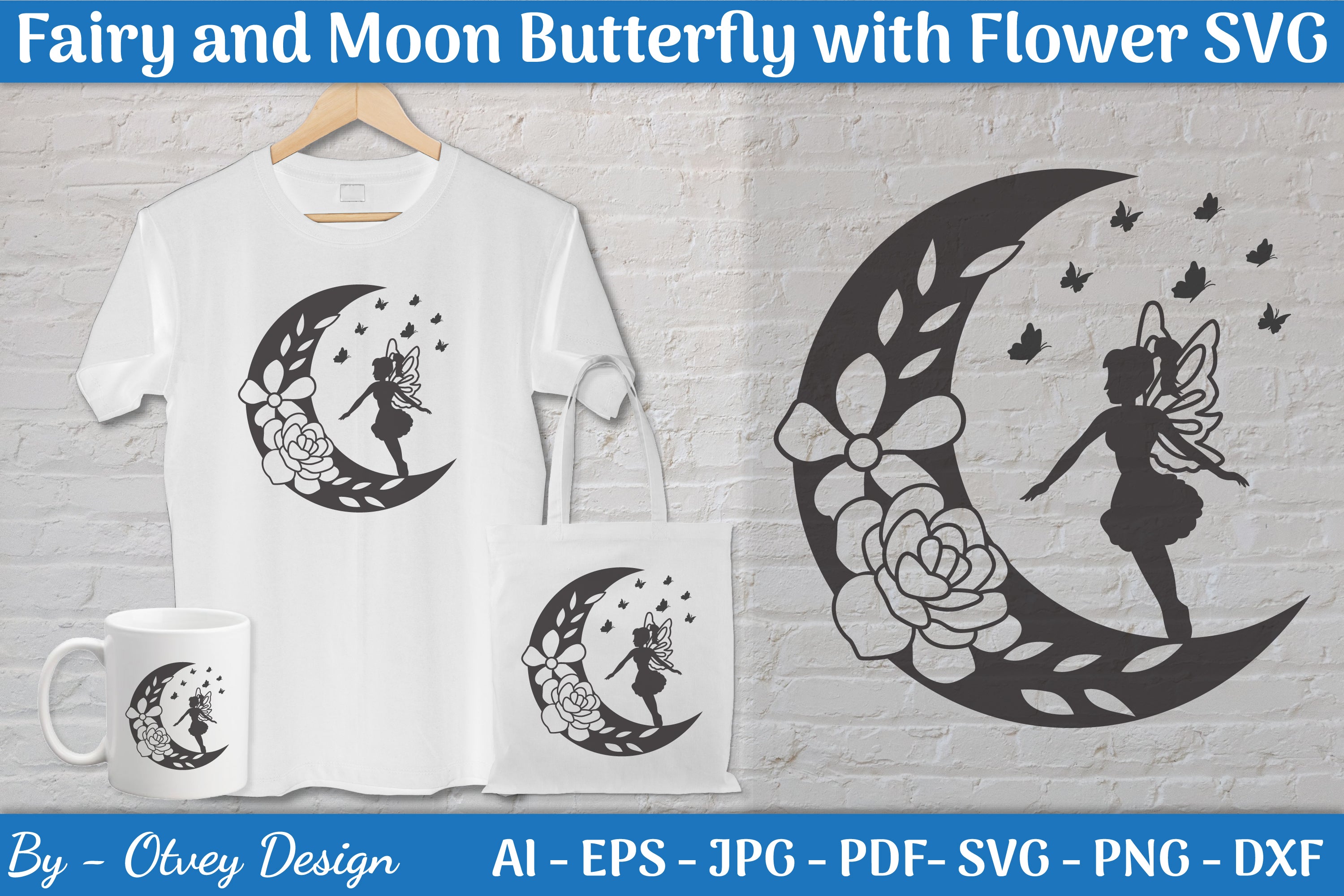 Fairy and Moon Butterfly with Flower SVG Bundle