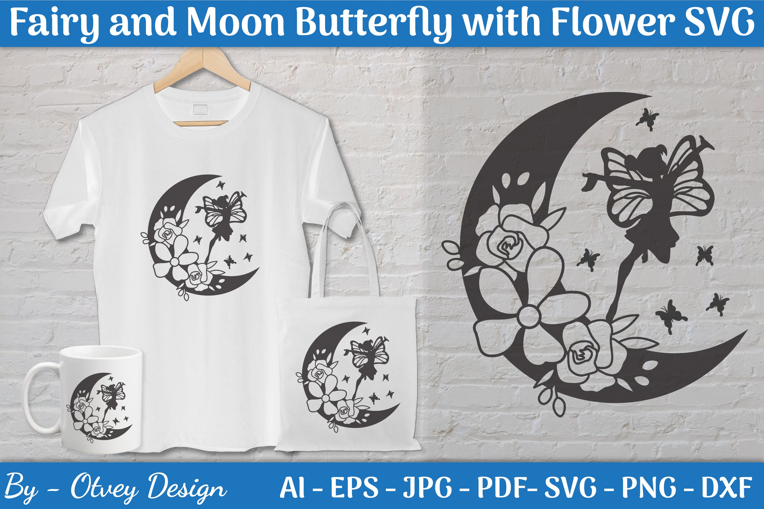 Fairy and Moon Butterfly with Flower SVG Bundle