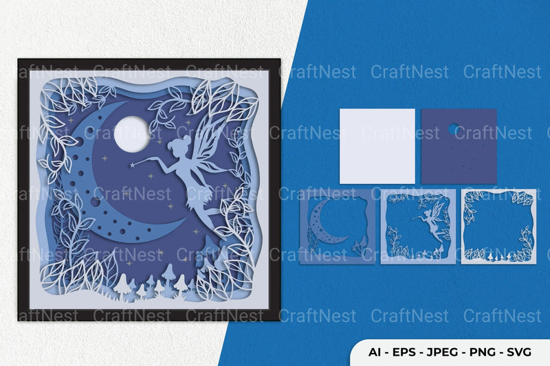 Fairy and Moon Layered Papercut SVG Bundle - CraftNest - Digital Crafting and Art