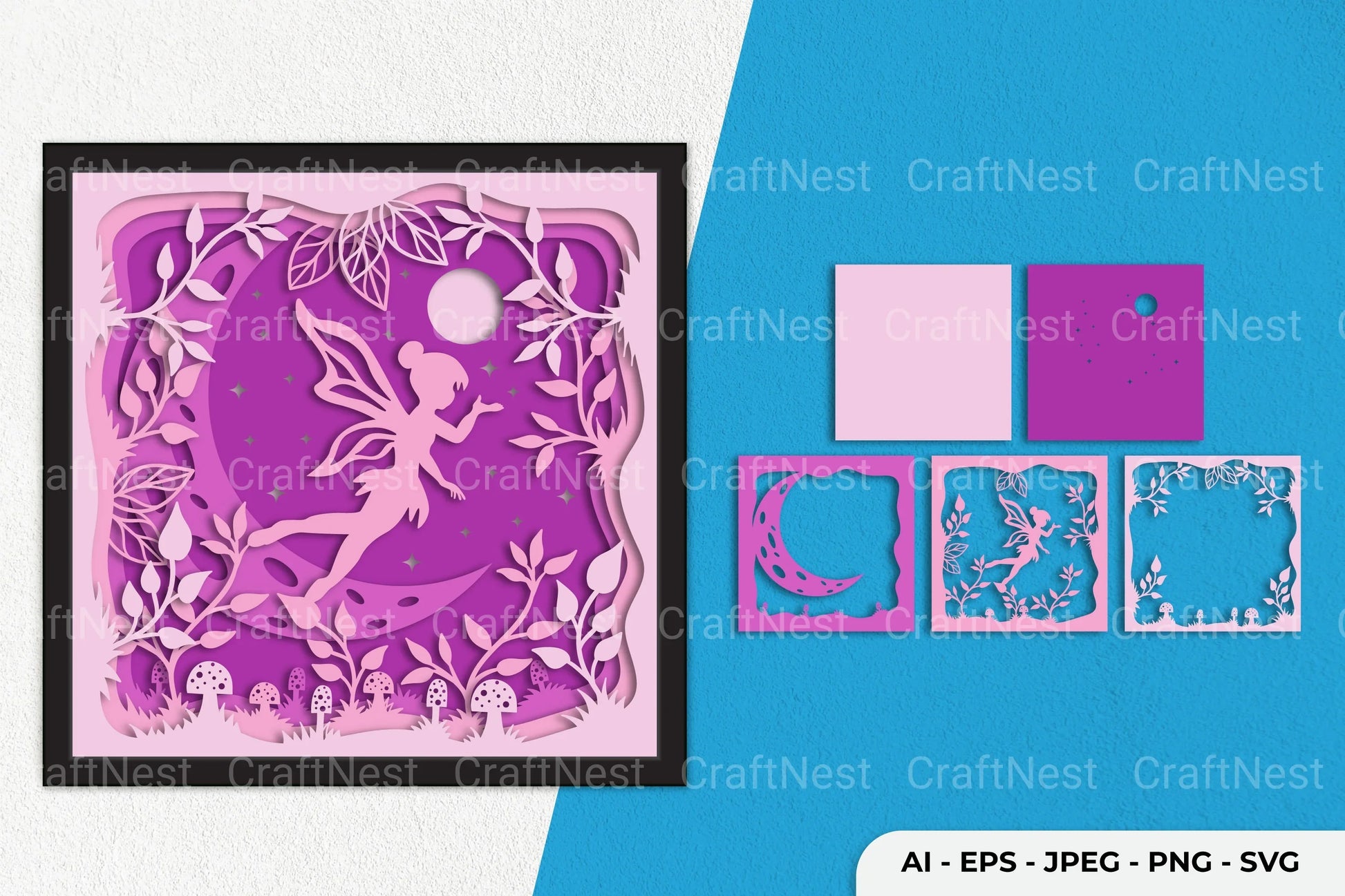 Fairy and Moon Layered Papercut SVG Bundle - CraftNest - Digital Crafting and Art