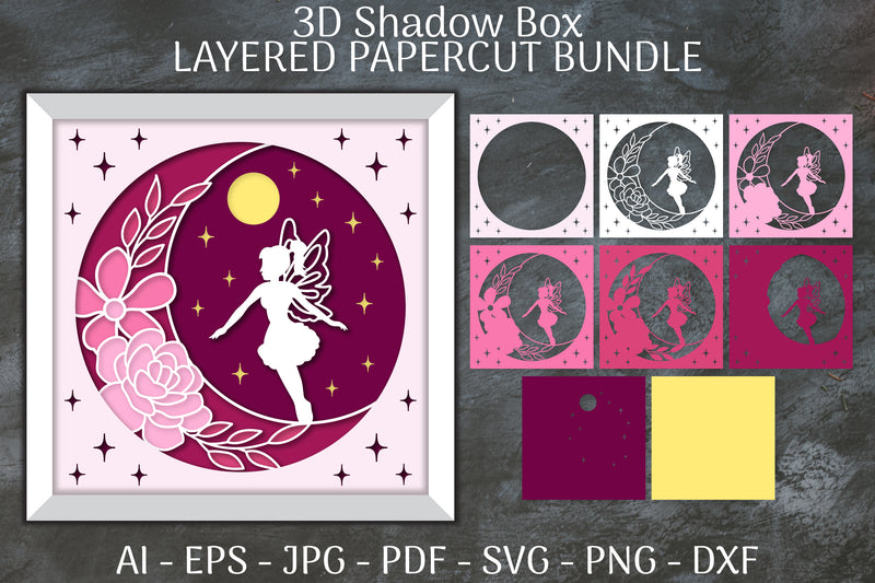Fairy 3D Shadow Box Layered Papercut SVG Bundle 4 - CraftNest - Digital Crafting and Art