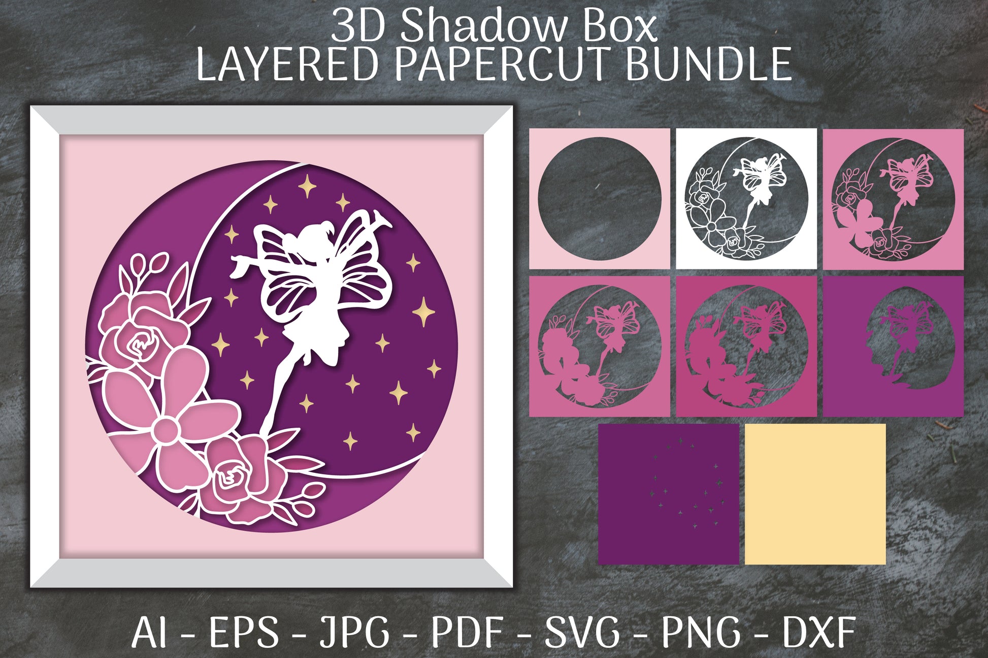 Fairy 3D Shadow Box Layered Papercut SVG Bundle 5 - CraftNest - Digital Crafting and Art
