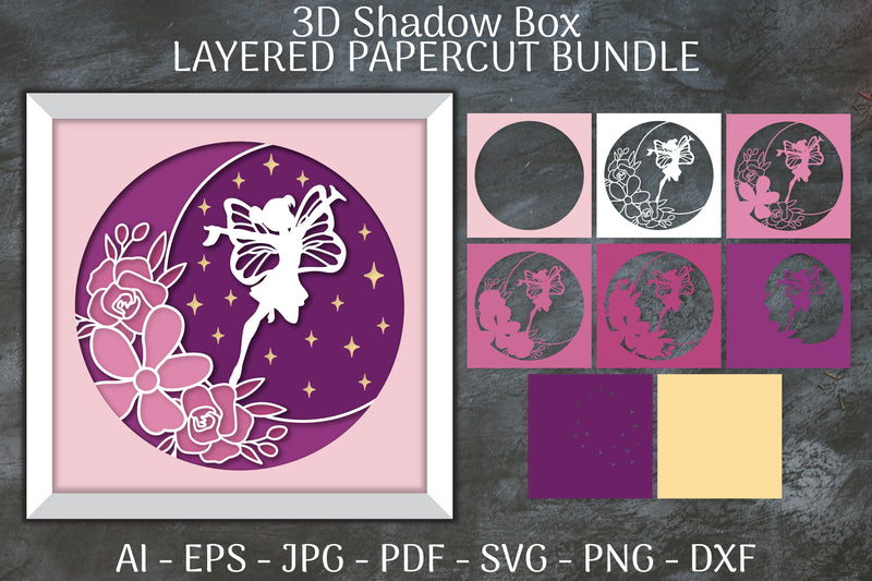Fairy 3D Shadow Box Layered Papercut SVG Bundle 5 - CraftNest - Digital Crafting and Art