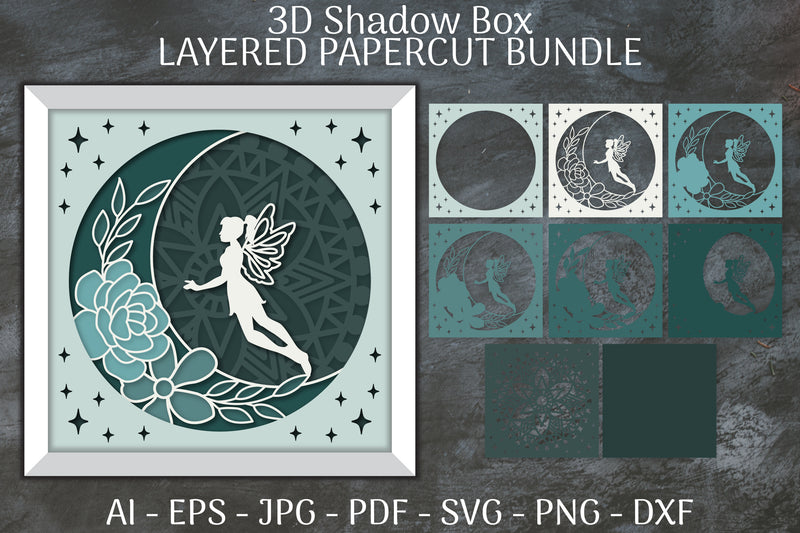 Fairy 3D Shadow Box Layered Papercut SVG Bundle 6 - CraftNest - Digital Crafting and Art
