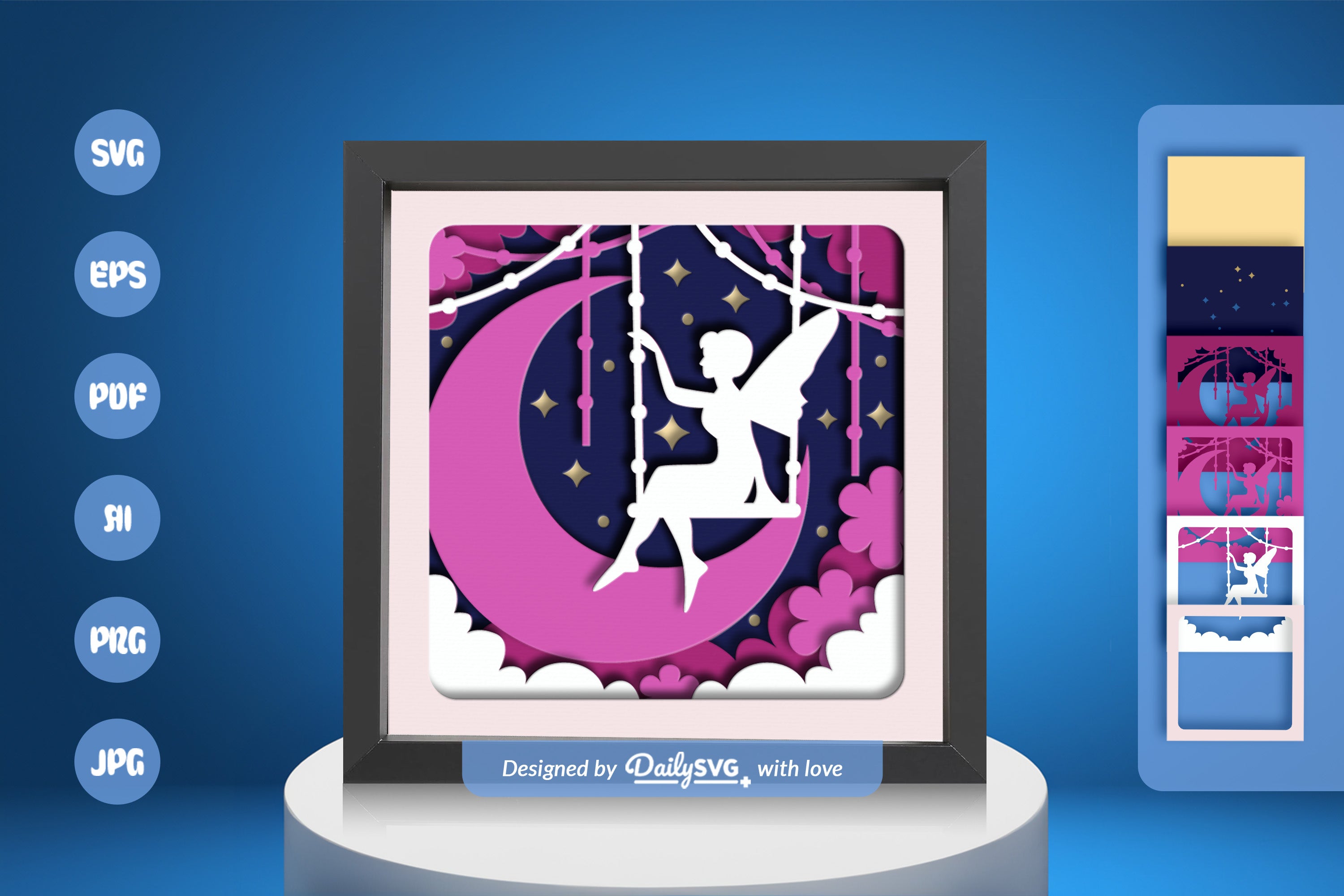 Fairy Crescent Moon Papercut SVG Bundle