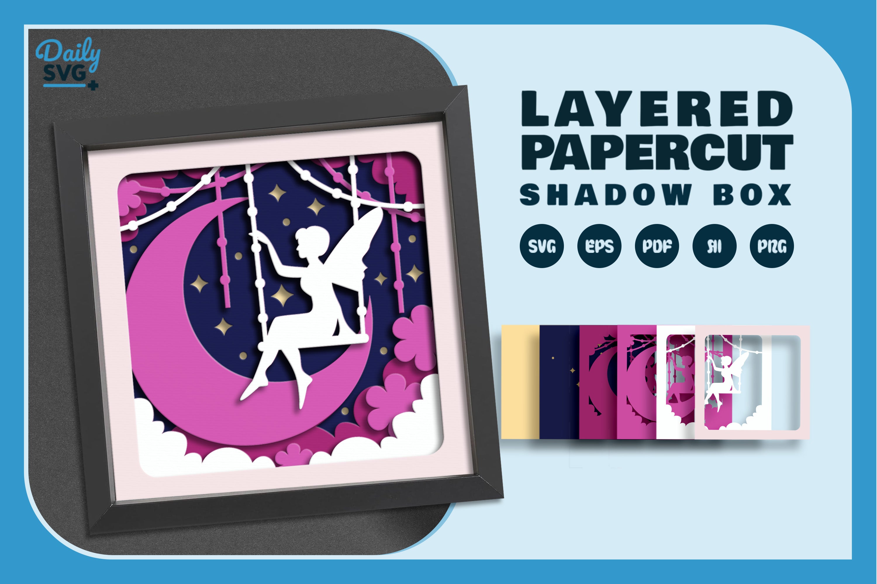 Fairy Crescent Moon Papercut SVG Bundle