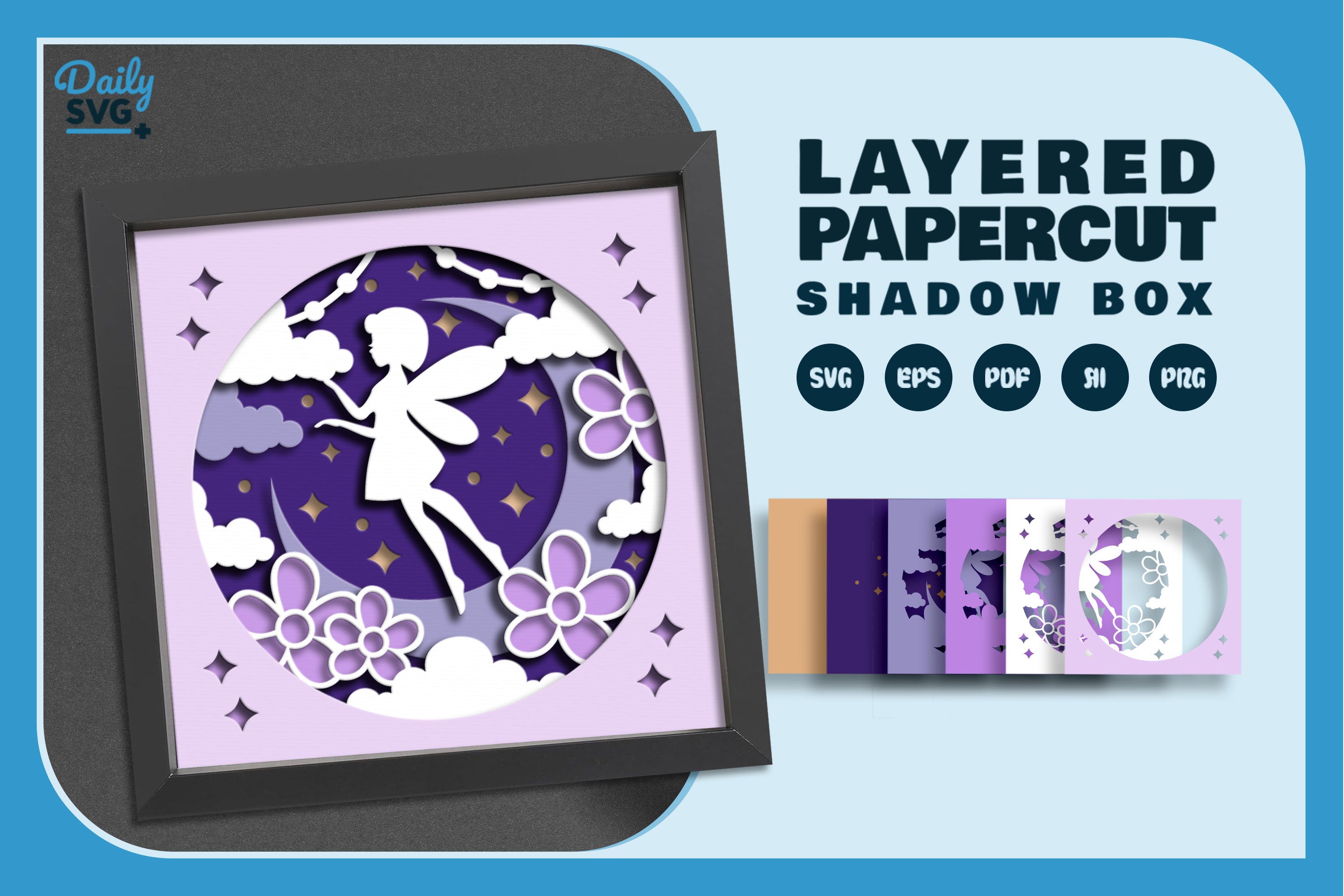 Fairy Crescent Moon Papercut SVG Bundle 1