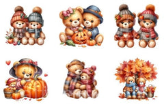 Fall Teddy Bears Couple Clipart Bundle - CraftNest - Digital Crafting and Art
