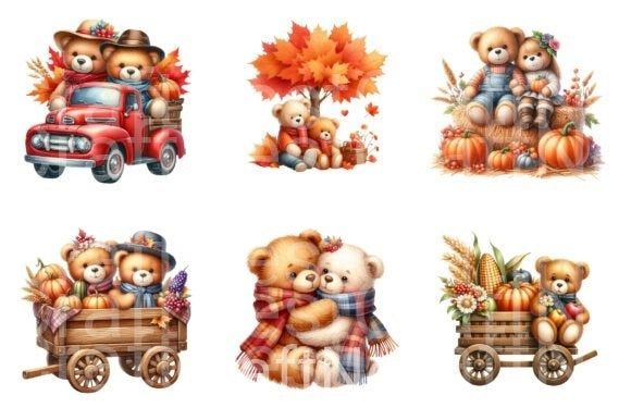 Fall Teddy Bears Couple Clipart Bundle - CraftNest - Digital Crafting and Art