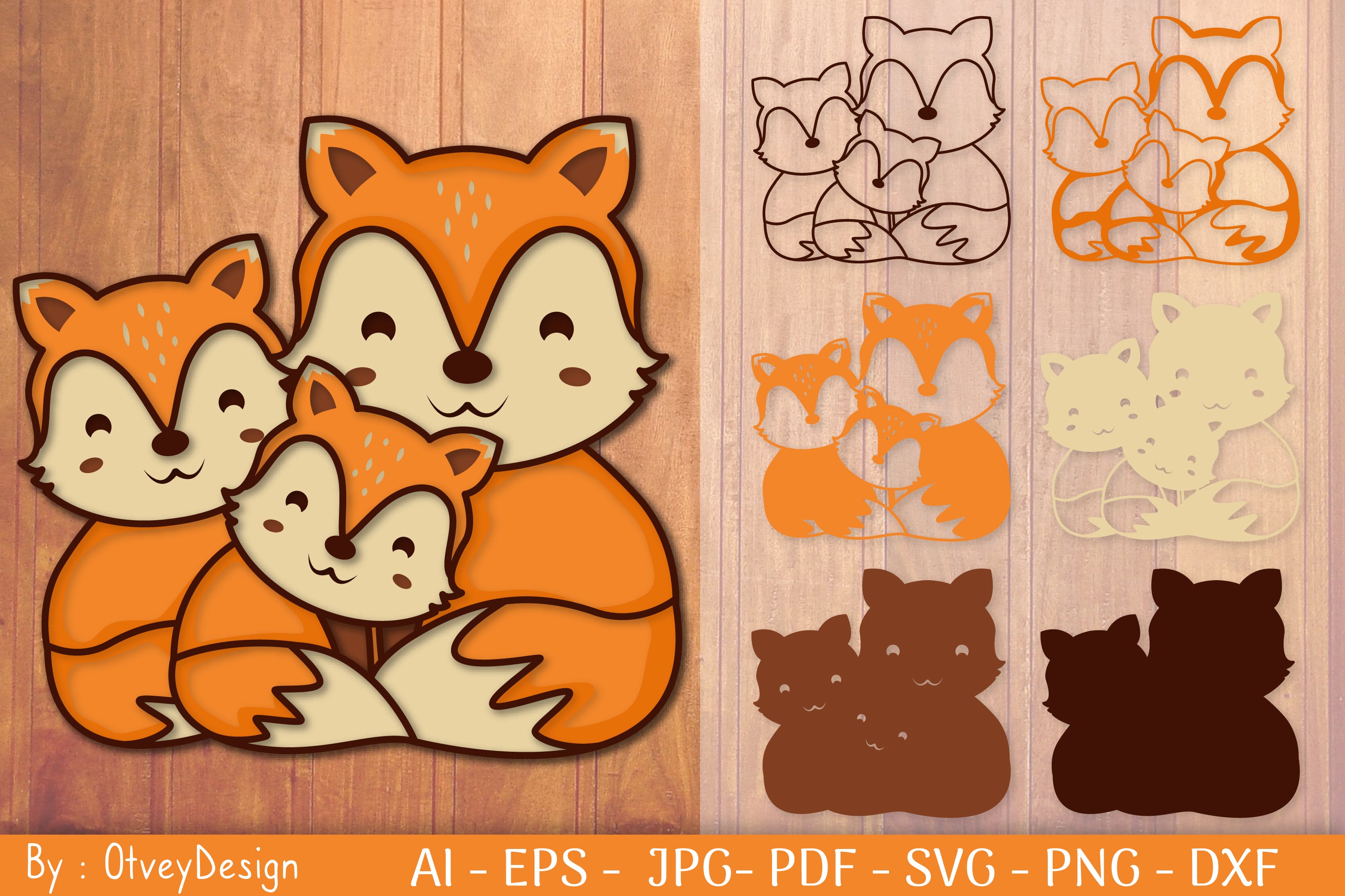 Family Fox Layered Papercut SVG Bundle