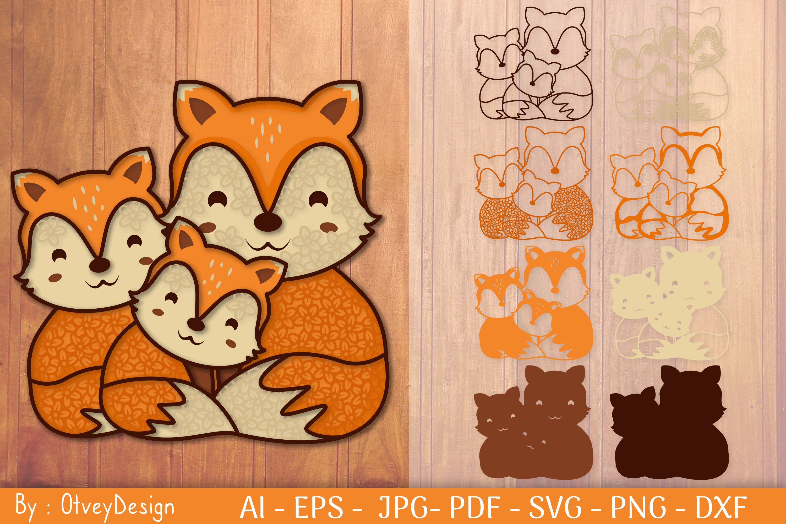 Family Fox Mandala Layered Papercut SVG Bundle