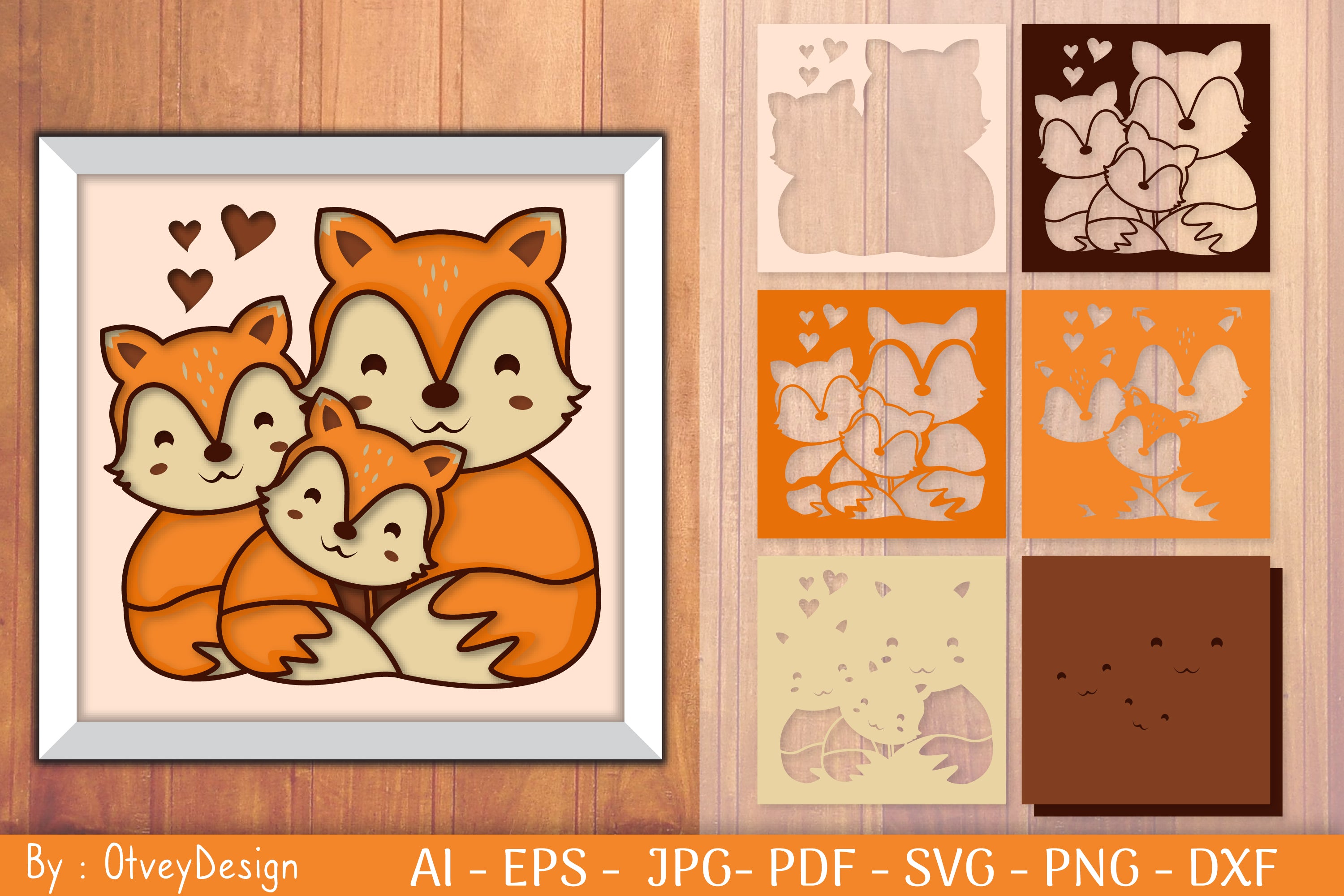 Family Fox Shadow Box Layered Papercut SVG Bundle