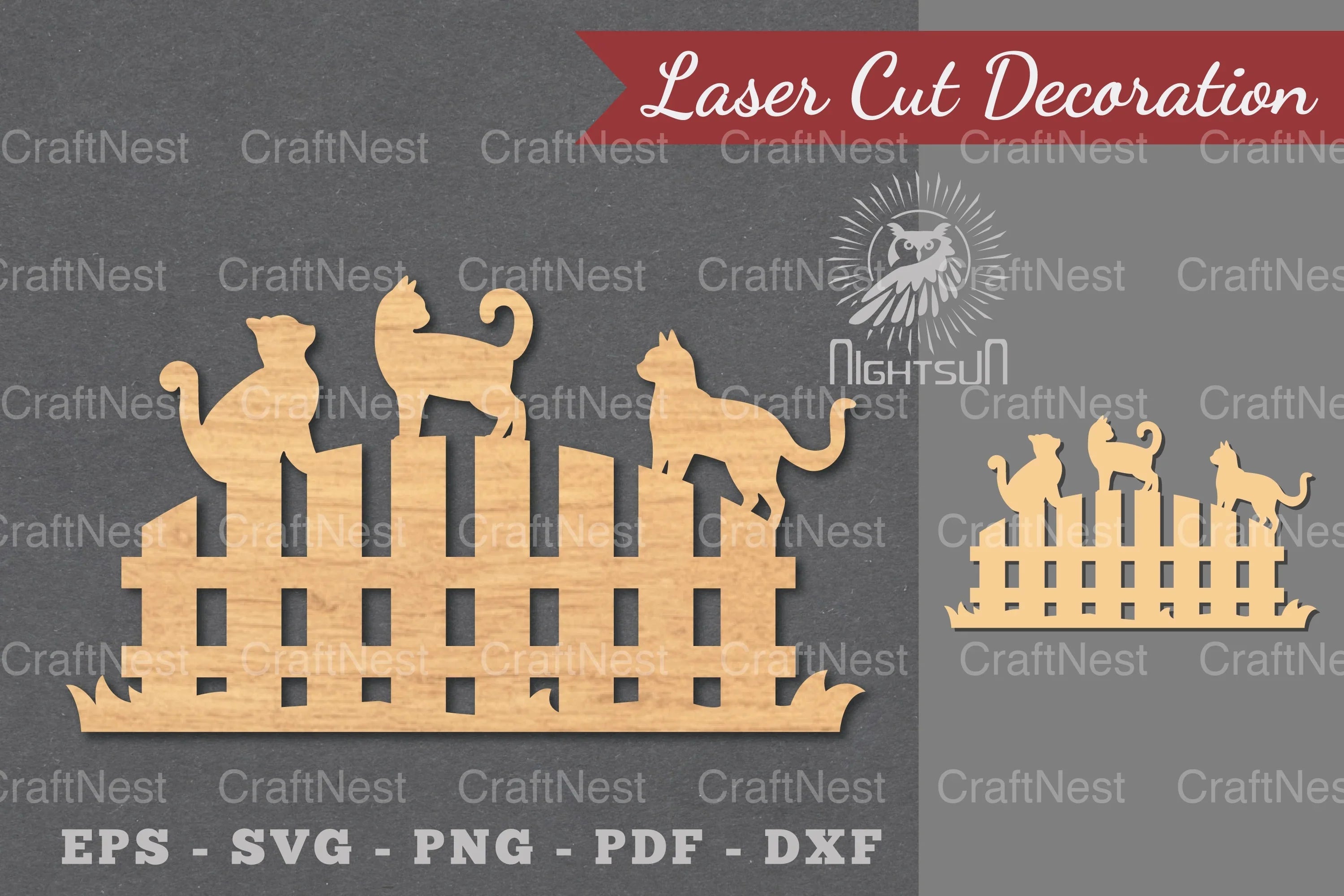 Family Cat on the Fence Laser Cut Decoration Clipart Bundle - CraftNest - Digital Crafting and Art
