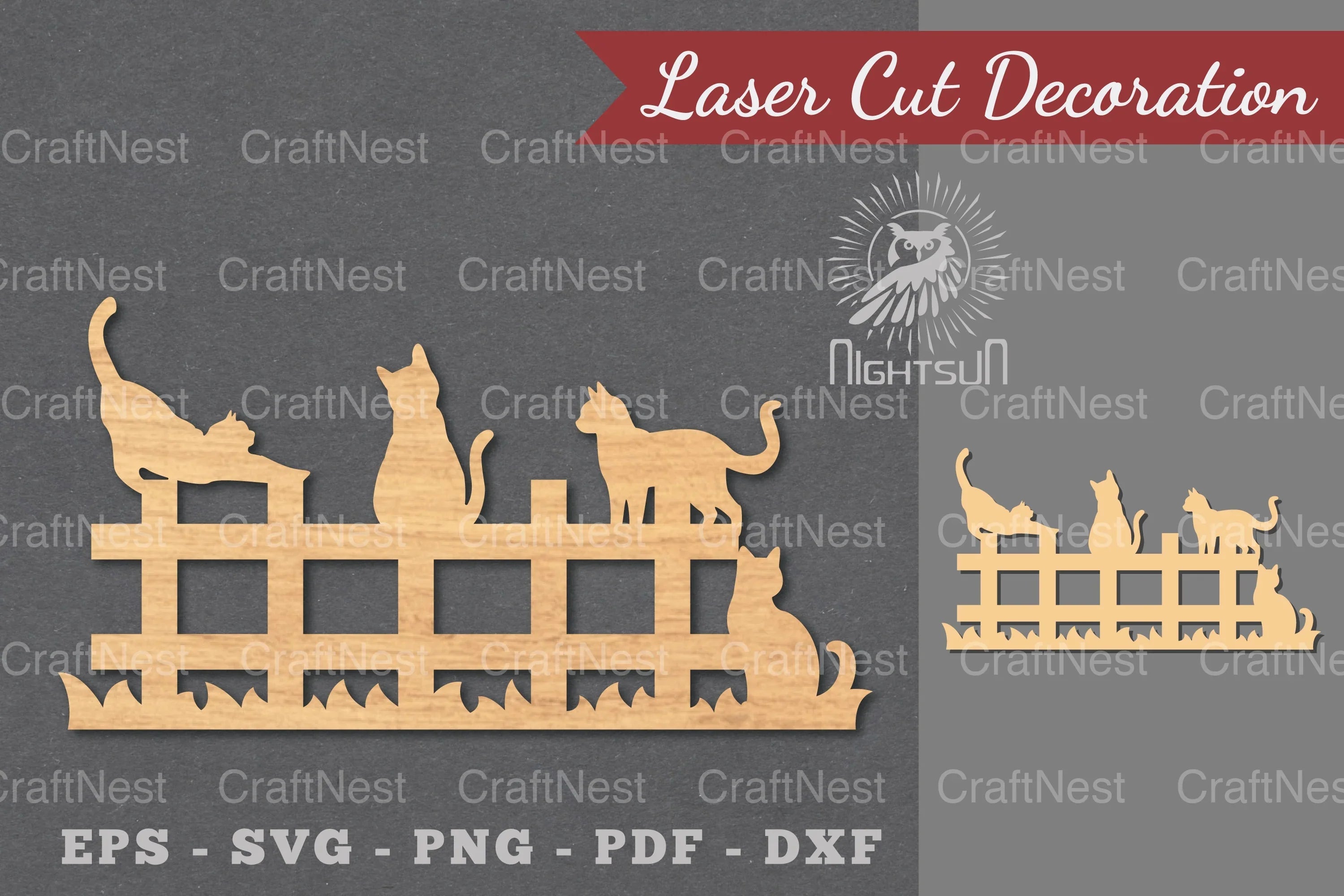 Family Cat on the Fence Laser Cut Decoration Clipart Bundle - CraftNest - Digital Crafting and Art